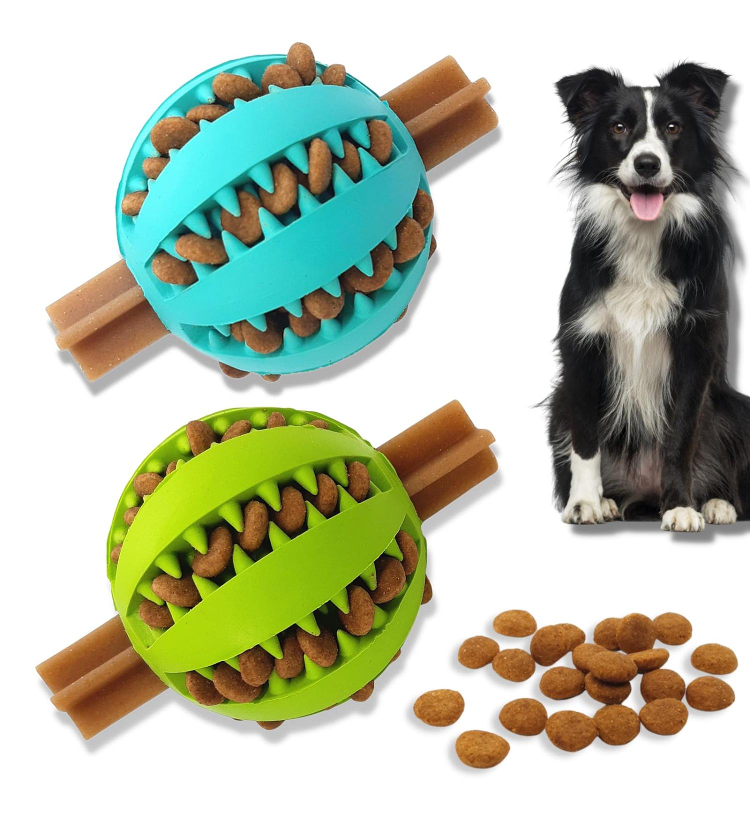 Pawsonly Feeding Ball for Dogs | Interactive Dog Toy for All Sizes | Dental Care Chew Toy | 6cm Green & Blue Puppy Playball - Buy Online on GoSupps.com