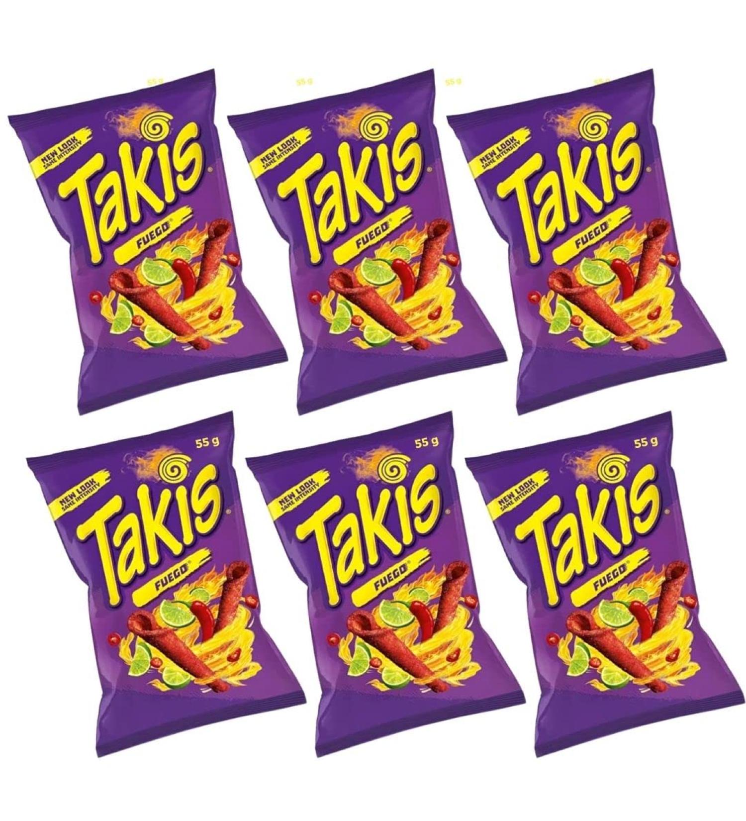 Takis Fuego 55g (PACK OF 6) - Takis Fuego Chilli Pepper and Lime Corn Chips - UK product - Multipack  - Buy Online on GoSupps.com