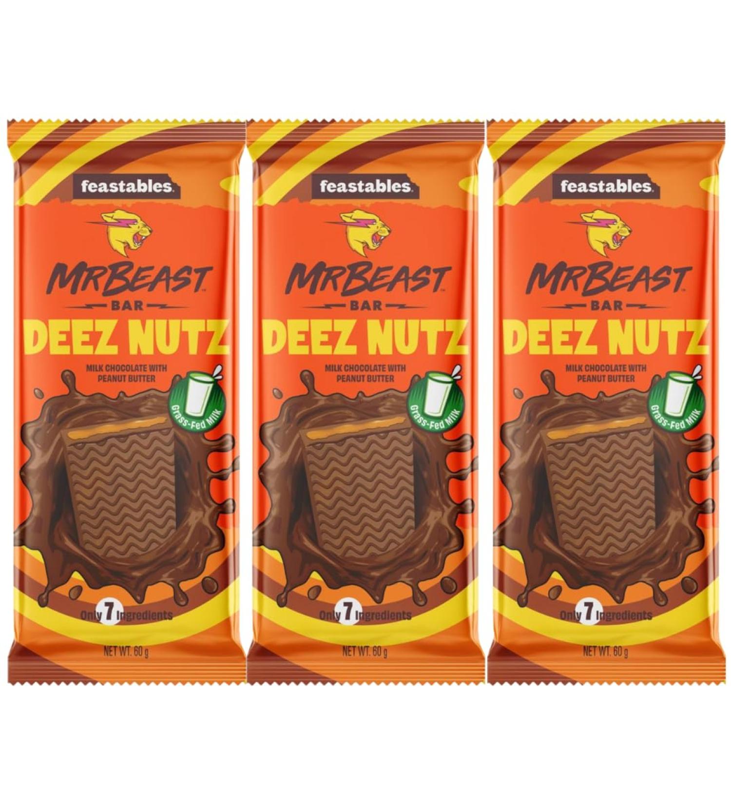 Milk Chocolates Bundle With Feastables Milk Chocolate With Peanut Butter Bar 60g (3 Pack)