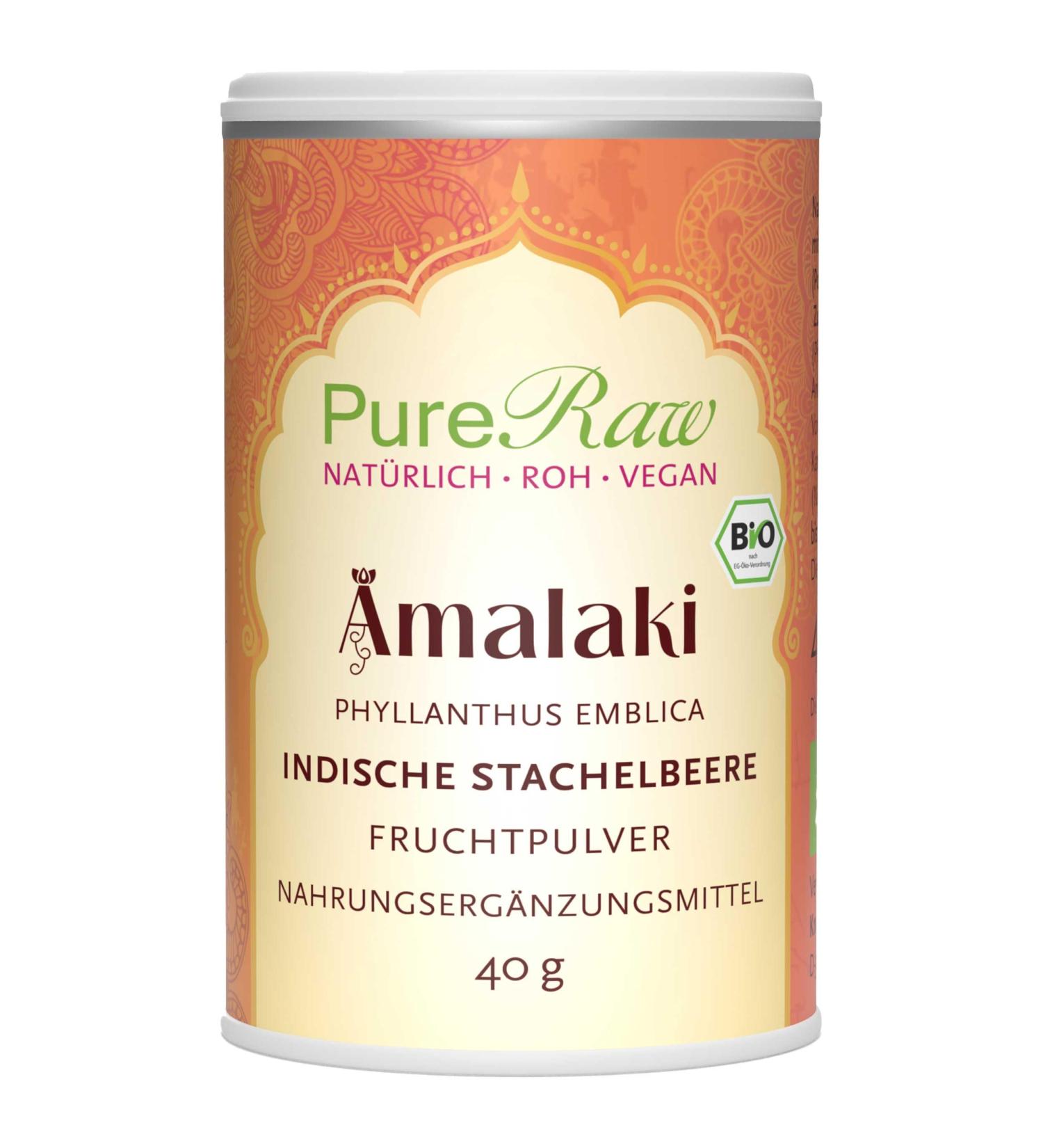 Organic Amla Powder (Amalaki Berry) - Vegan Ayurvedic Raw Food | Pureeraw 40g Indian Gooseberries - Buy Online on GoSupps.com