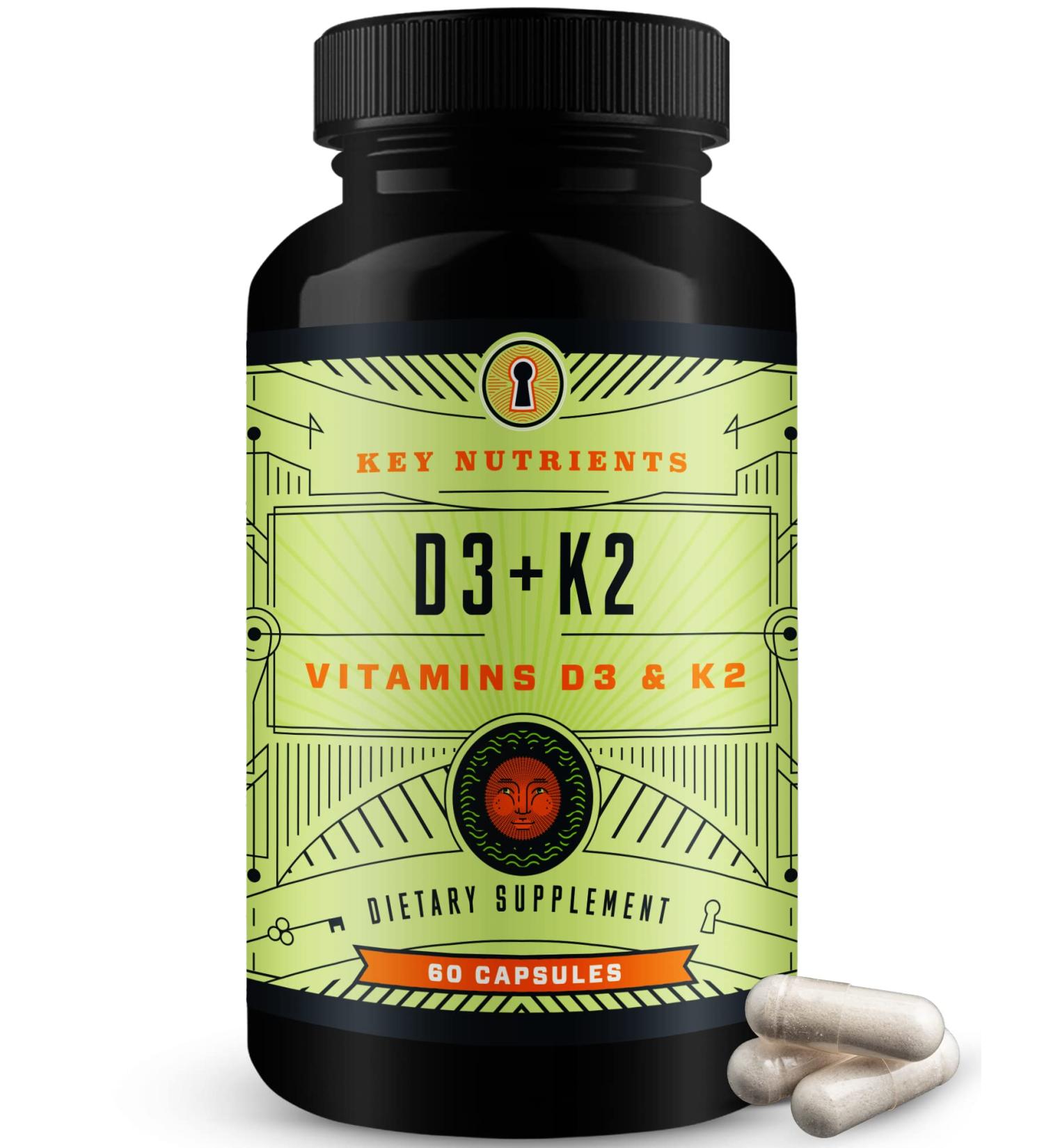 Key Nutrients Vitamin D3 K2 5000IU - Non-GMO Gluten-Free Formula for Healthy Muscle, Bone, Heart, and Immune Support - Energy and Mood Enhancer - Fast Absorption - Buy Online on GoSupps.com