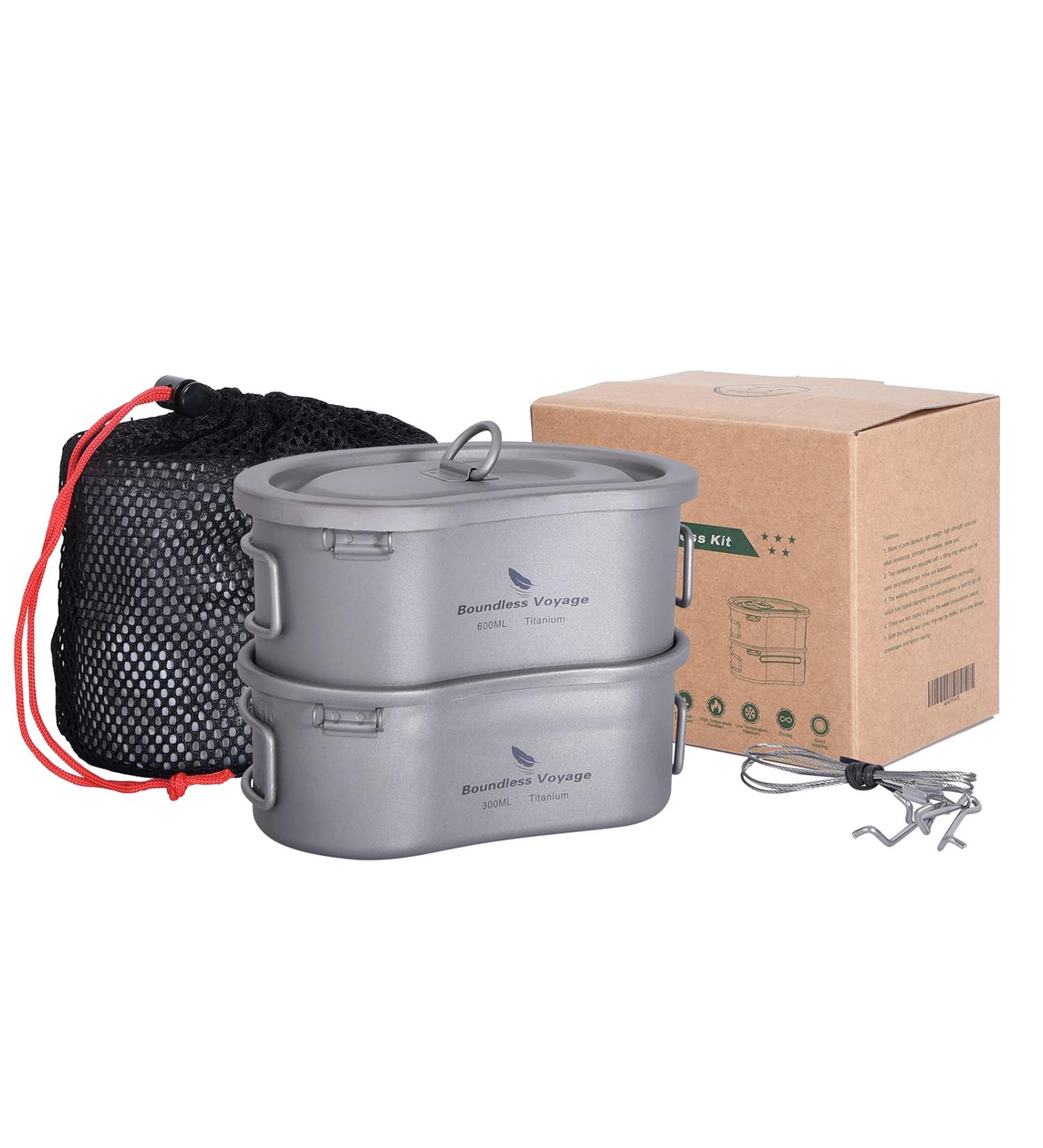 Titanium Camping Pots Set with Hanging Ring - Ultralight Portable Cookware Set for Outdoor Hiking and Backpacking - Buy Online on GoSupps.com