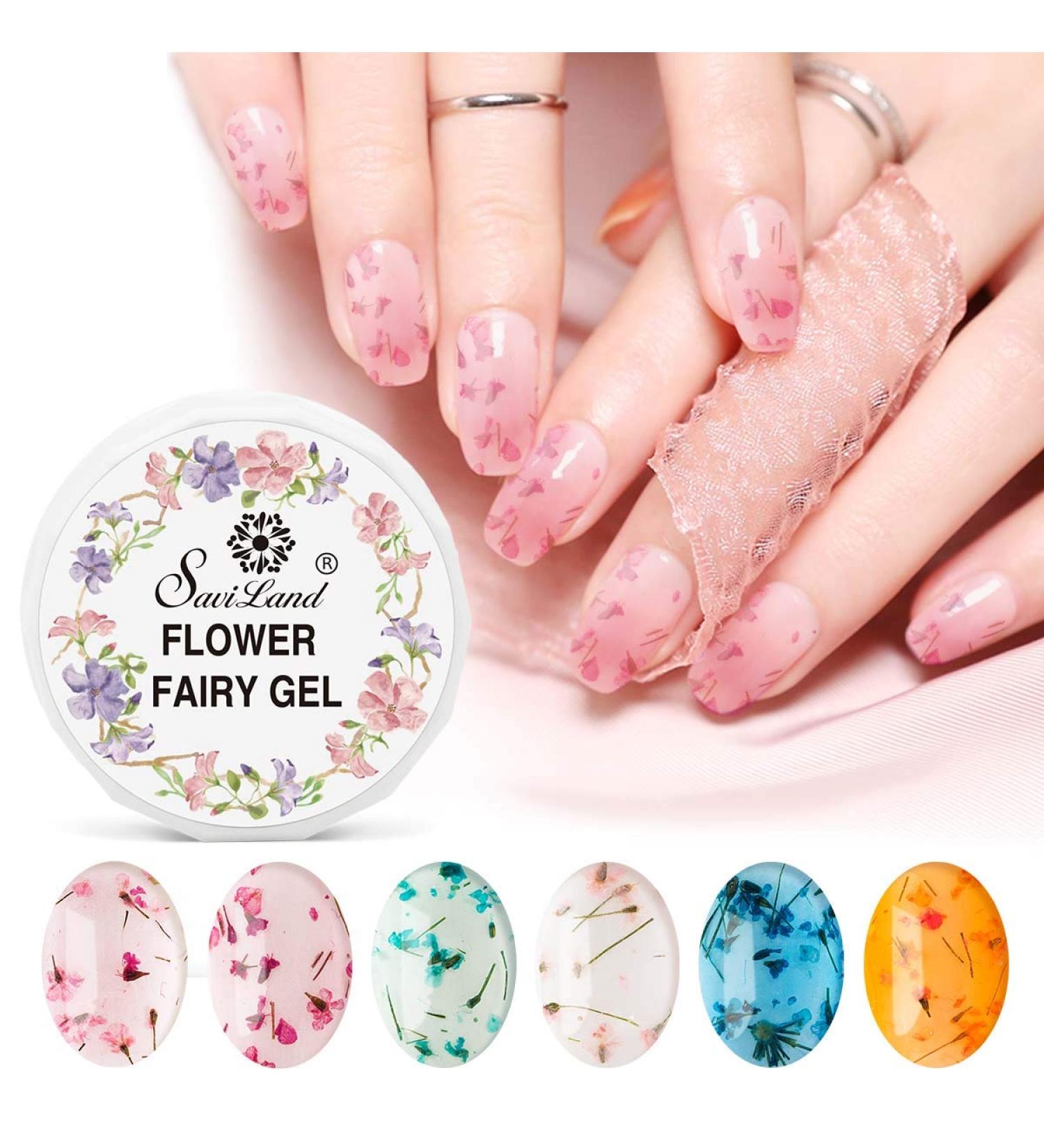 Saviland Dried Flower Gel Nail Polish Kit - 6 Colors Soak Off U V LED Varnish for Manicure Nail Art (Pink Blue Yellow) - Buy Online on GoSupps.com