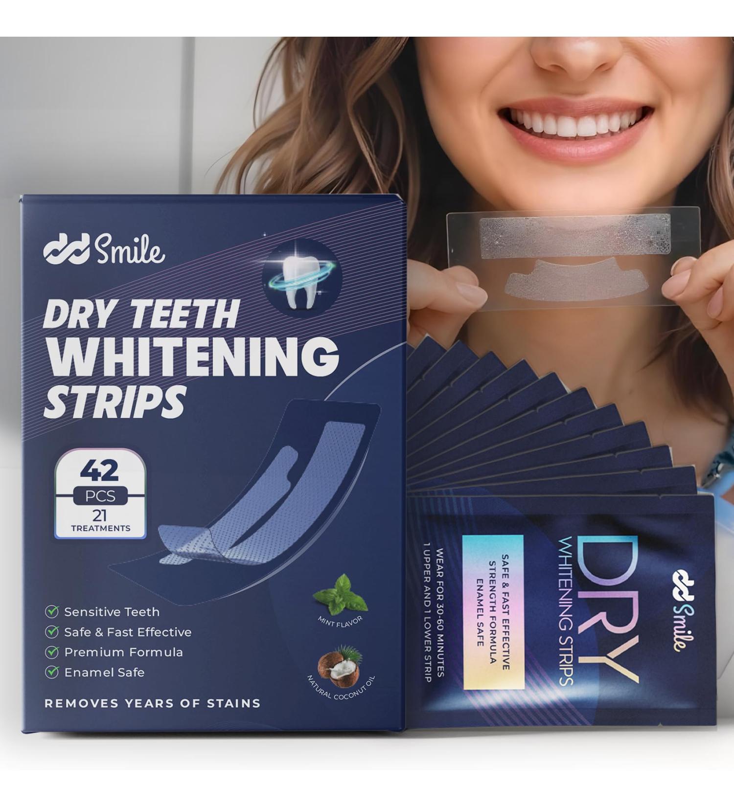 DD Dry Teeth Whitening Strips - 42 Strips (21 Treatments) - Sensitive Teeth Whitening Strips - Peroxide-Free - Enamel Safe - Mint Flavor - Non-Slip - Mess-Free - Sensitivity Free 1 Count (Pack of 1) - Buy Online on GoSupps.com