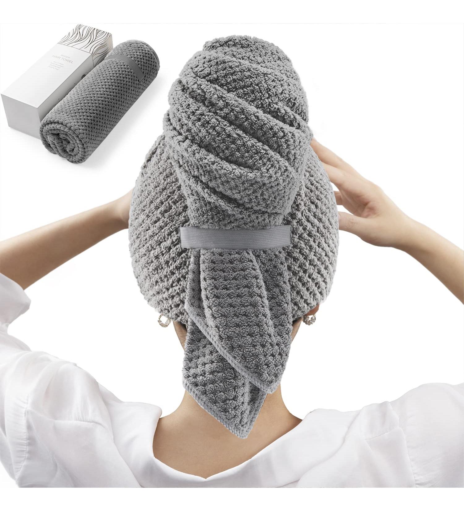 Large Microfiber Hair Towel Wrap for Women - Anti Frizz, Fast Drying Turban for Long, Thick, Curly Hair - Super Soft Dark Gray - Buy Online on GoSupps.com