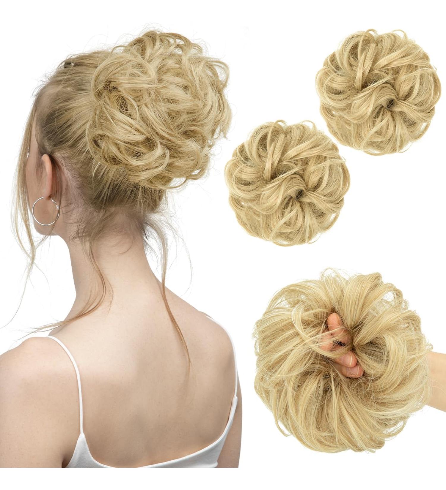 SARLA 2PCS Messy Hair Bun Hair Piece Small Scrunchies Updo Hair Extensions, Synthetic Bun for Women Girls (Natural Blonde) - Buy Online on GoSupps.com