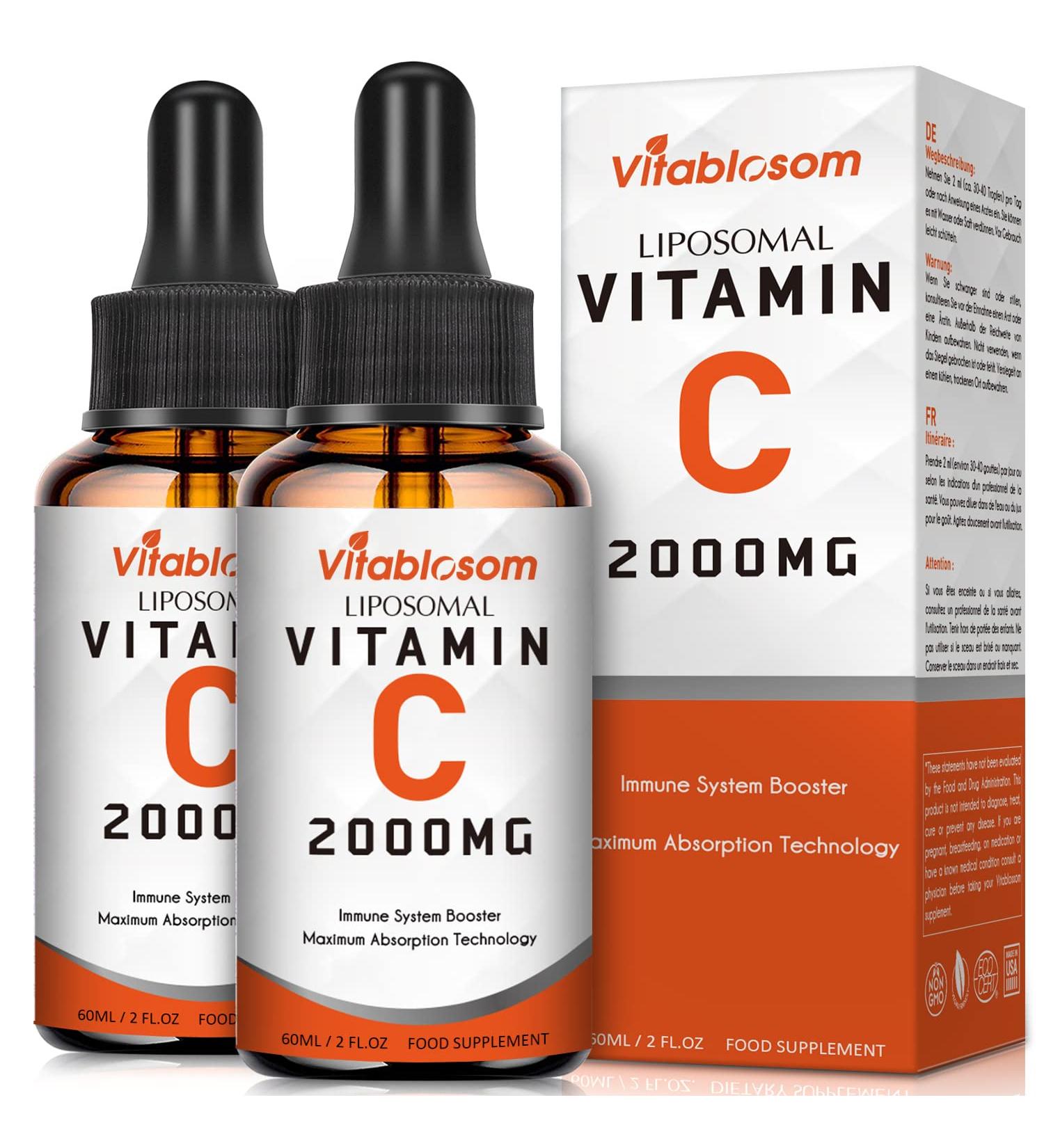 High Absorption Liposomal Vitamin C 2000mg Liquid - Immune System & Antioxidant Support - 2 Bottles - 60ML (2.02 Fl Oz) Each - Buy Online on GoSupps.com