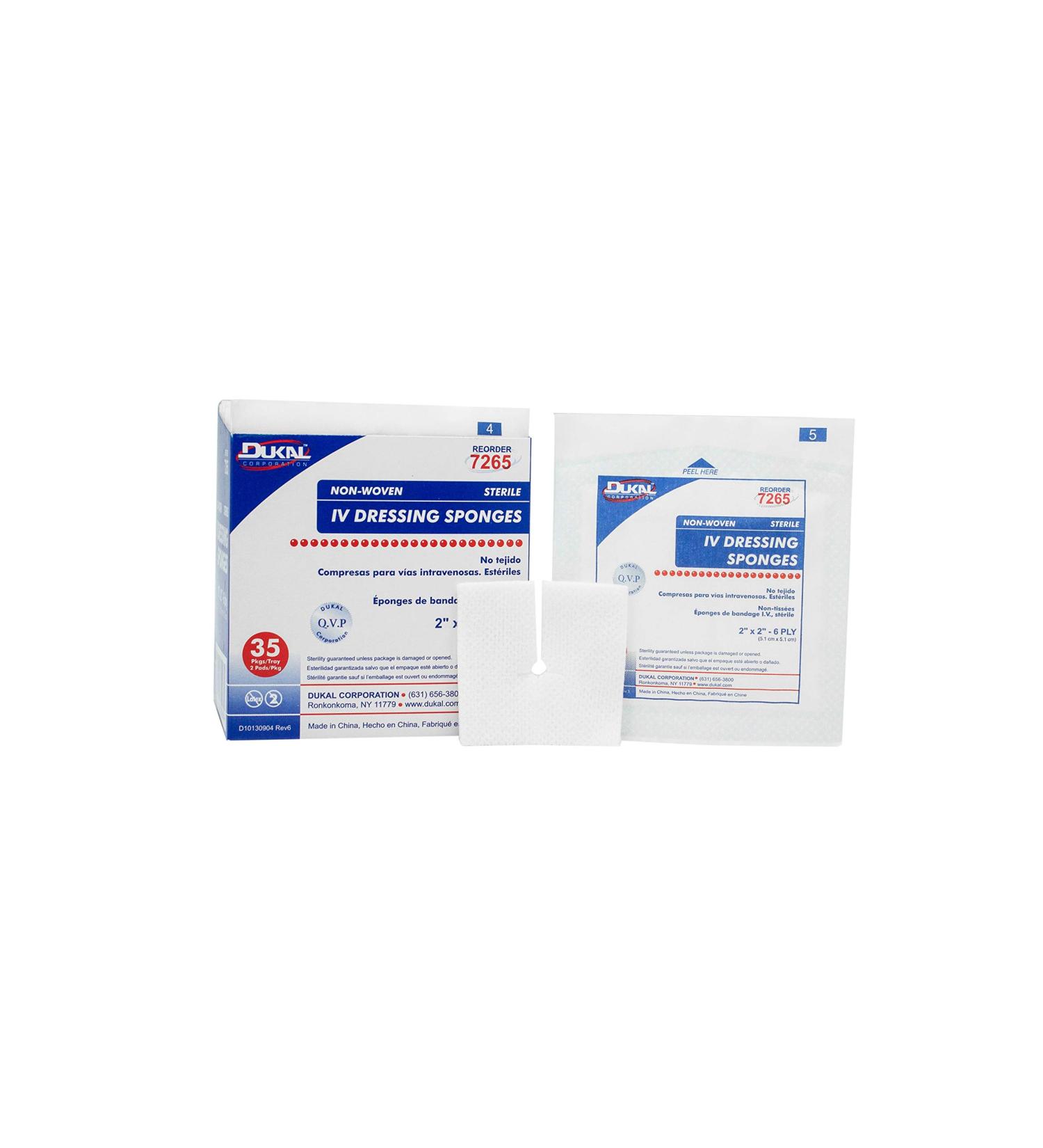 Dukal Basic T-Drain Sponges 2x2 - Pack of 70 Pre-Cut Dressings for I.V.s, Catheters, Tubes, Drains | Sterile 6-Ply Poly Rayon Medical Sponges - Highly Absorbent & Sterile Dressing Pads 7265 - Buy Online on GoSupps.com