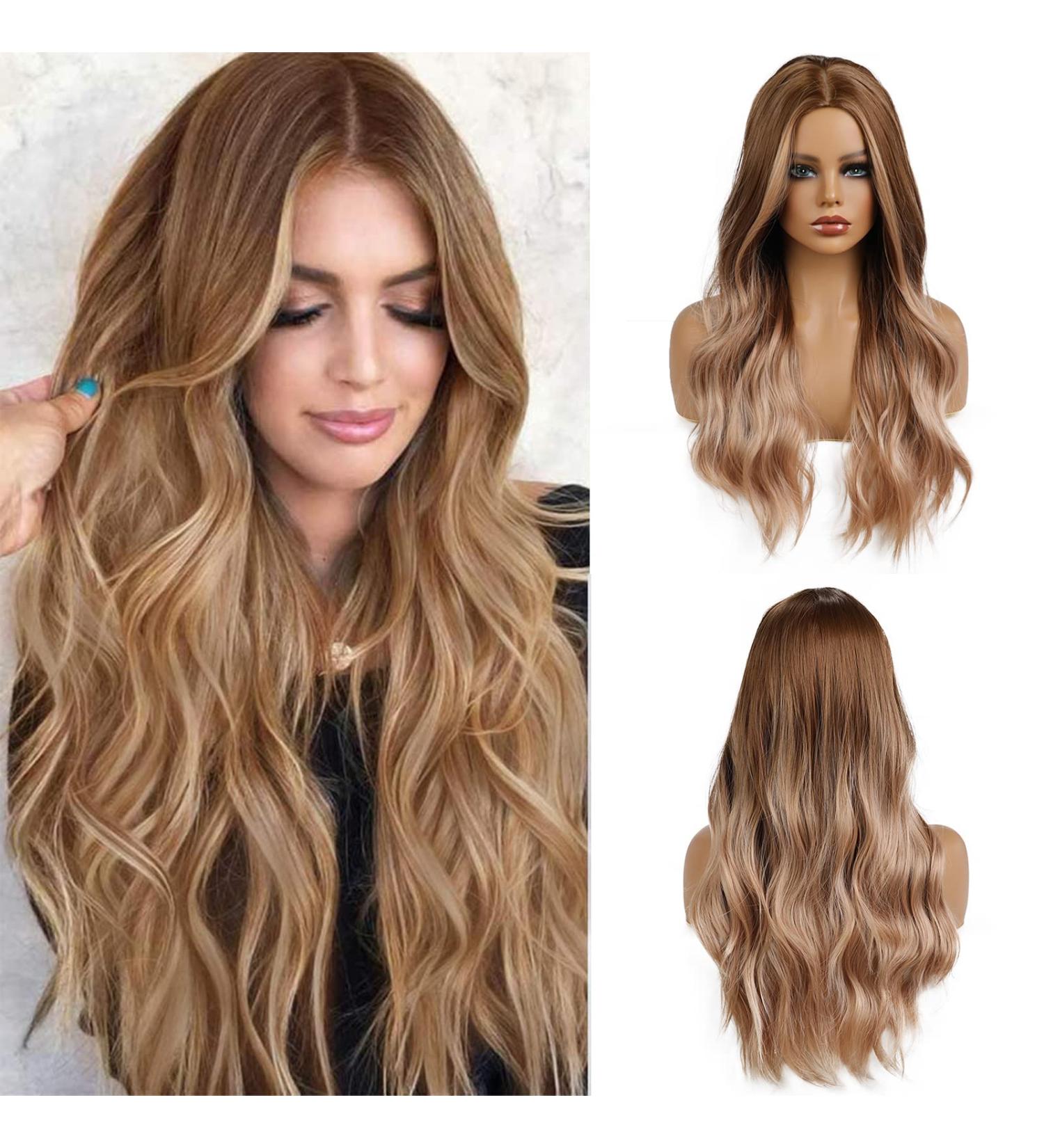 Buy Esmee 24-Inch Long Curly Brown Synthetic Hair Wig for Women - Heat Resistant Middle Part Wig - Buy Online on GoSupps.com
