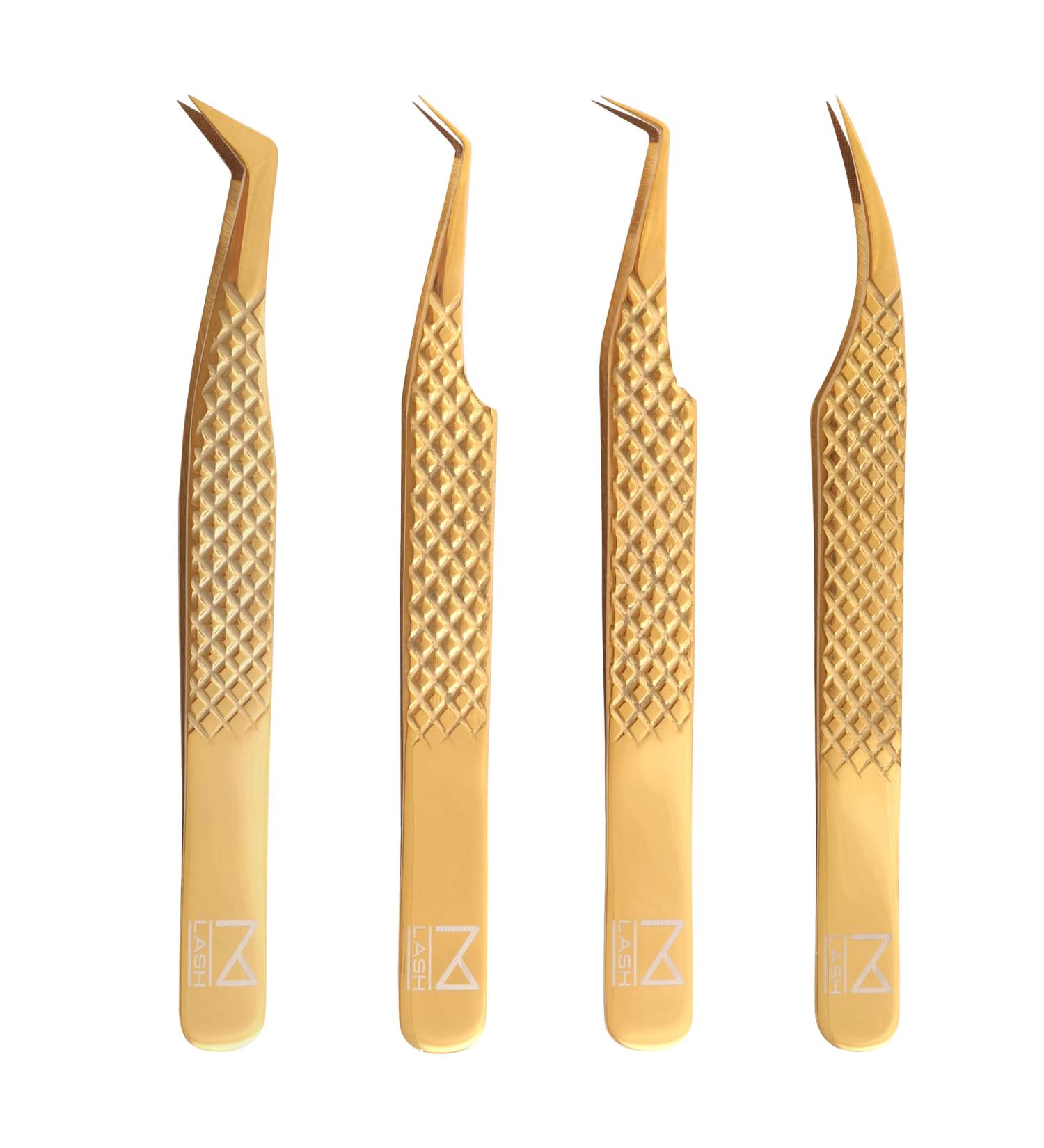 M LASH Nano Fiber Tip Diamond Grip Eyelash Extension Tweezer Set - V5 Professional Lash Tool (Gold) - Buy Online on GoSupps.com