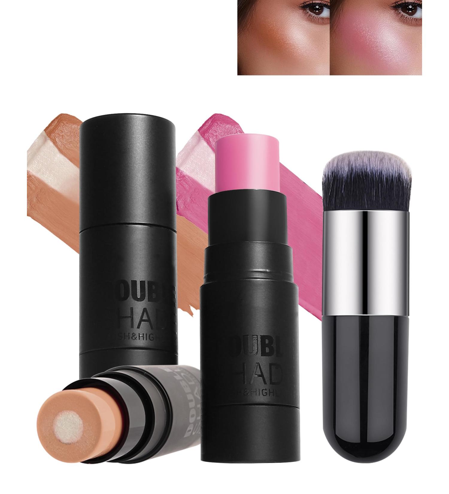 Sandwich Cream Blush Stick for Cheeks 2Pcs Multi-Use Makeup Blush Stick for Eyes Lips Face Longlasting Tinted Moisturizer Matte & Shimmer Blush Finish Natural Glow Blendable Blusher with Brush-01+06 01#+06# - Buy Online on GoSupps.com
