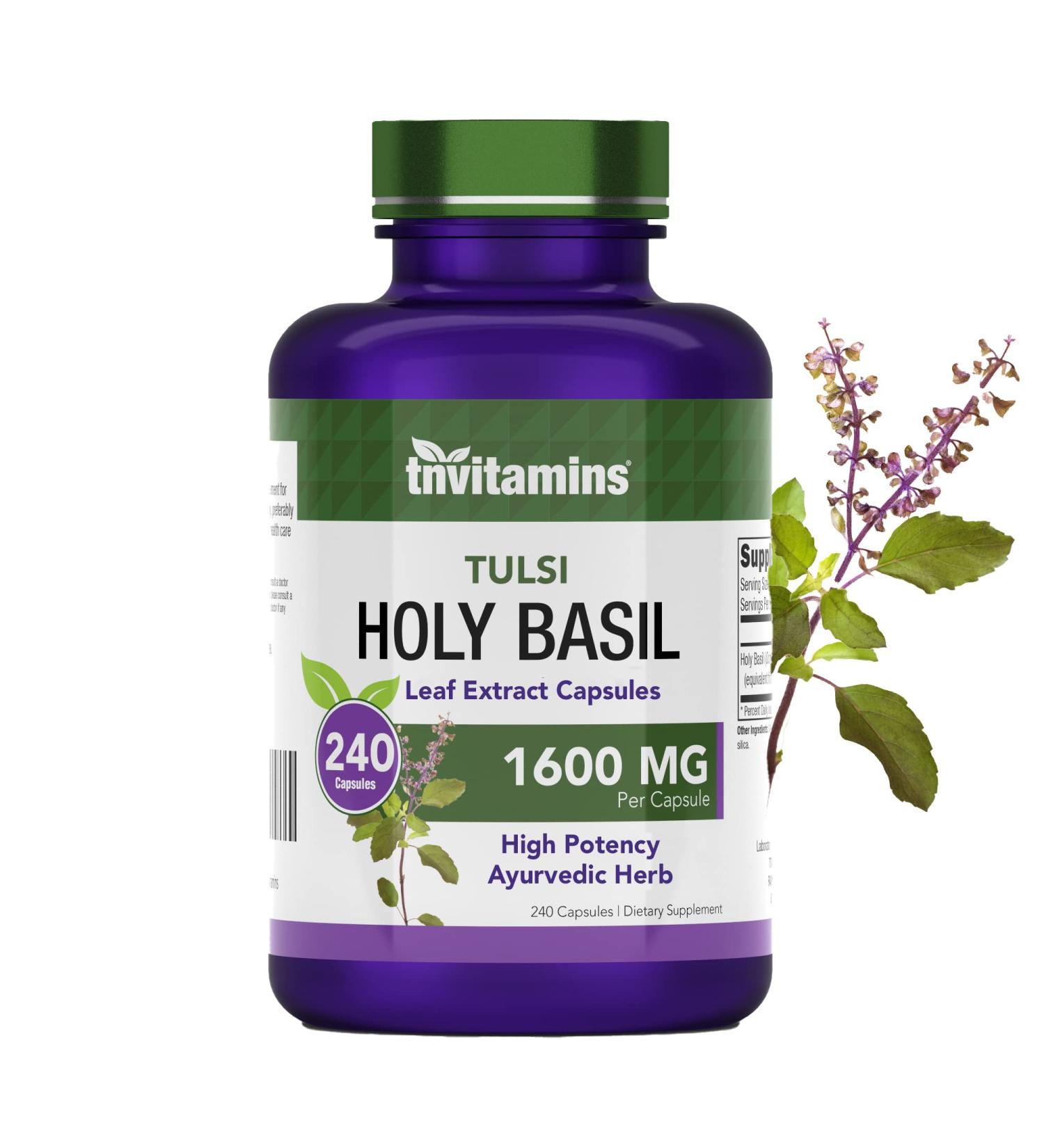 Tulsi Holy Basil Capsules 1600mg x 240 | Stress Relief & Adaptogenic Ayurvedic Herb | TNVitamins - Buy Online on GoSupps.com