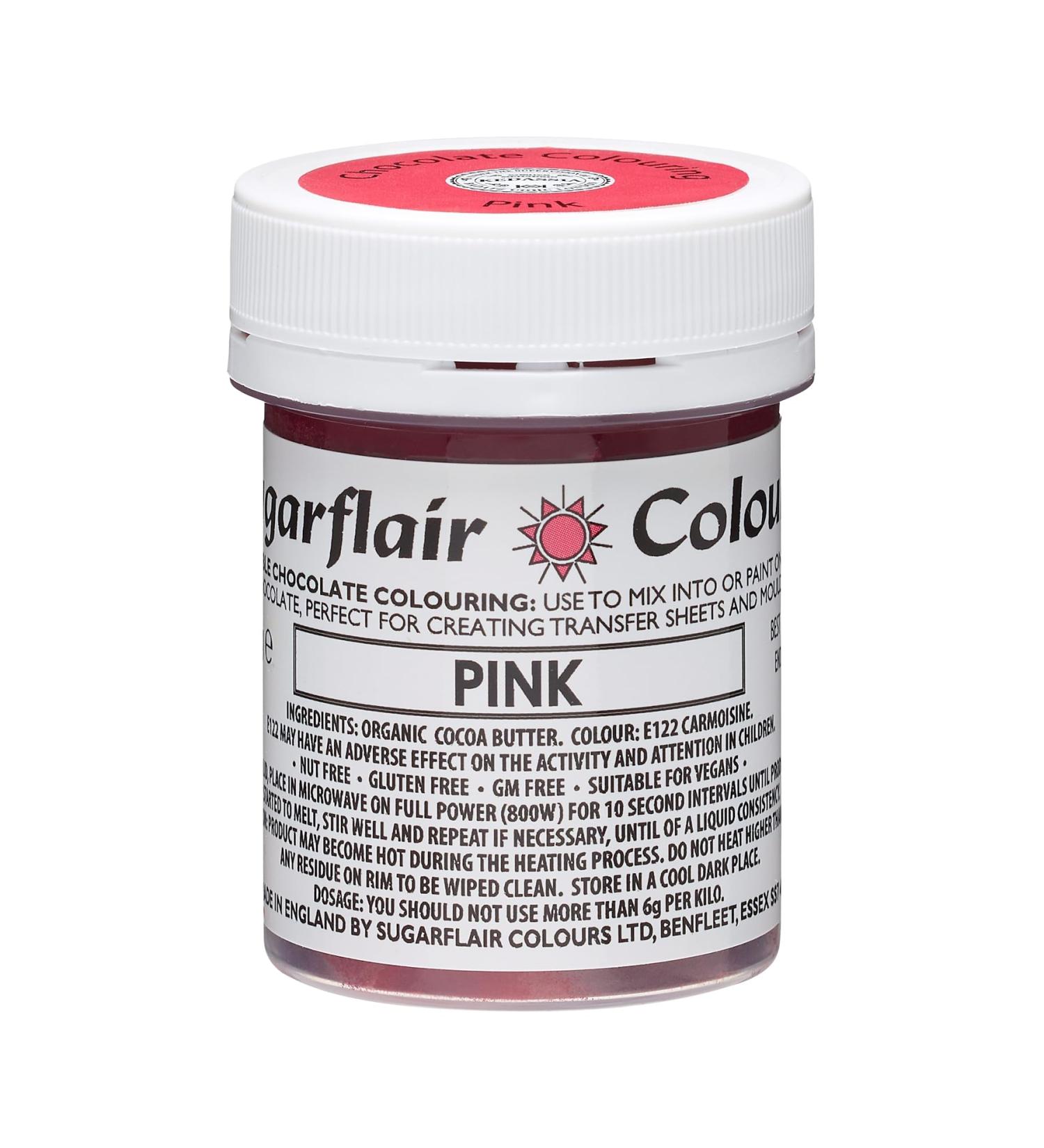 Sugarflair Pink Chocolate Colouring - Coloured Cocoa Butter for Adding Colour to Chocolate or Painting Directly Onto Chocolate Transfer Sheets or Moulds - 35g