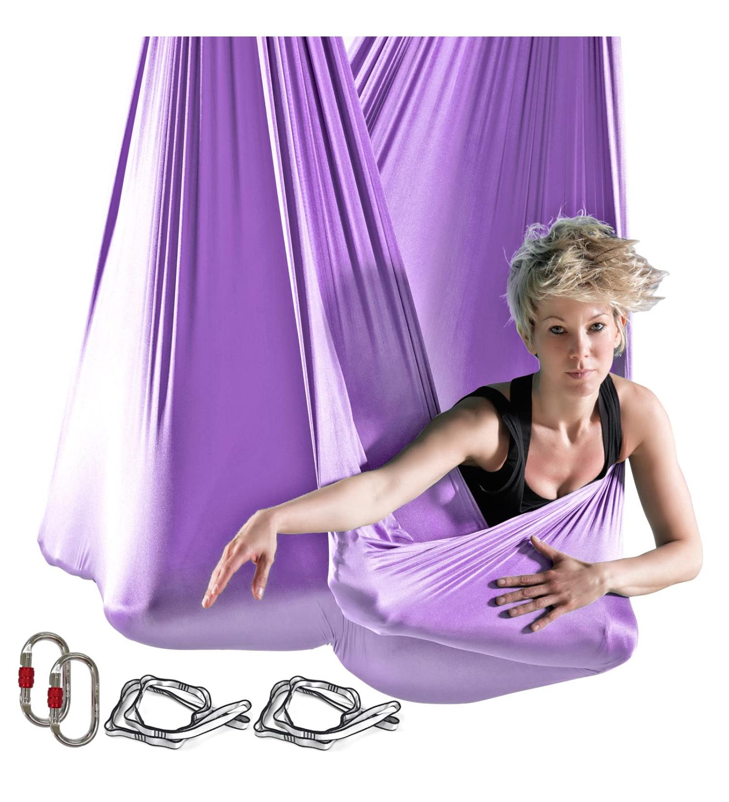 PRIORMAN 5.5 Yards Aerial Silks Yoga Hammock Kit - Light Purple | Anti-Gravity Fitness Swing Set with Non-Stretch Nylon Fabric - Buy Online on GoSupps.com