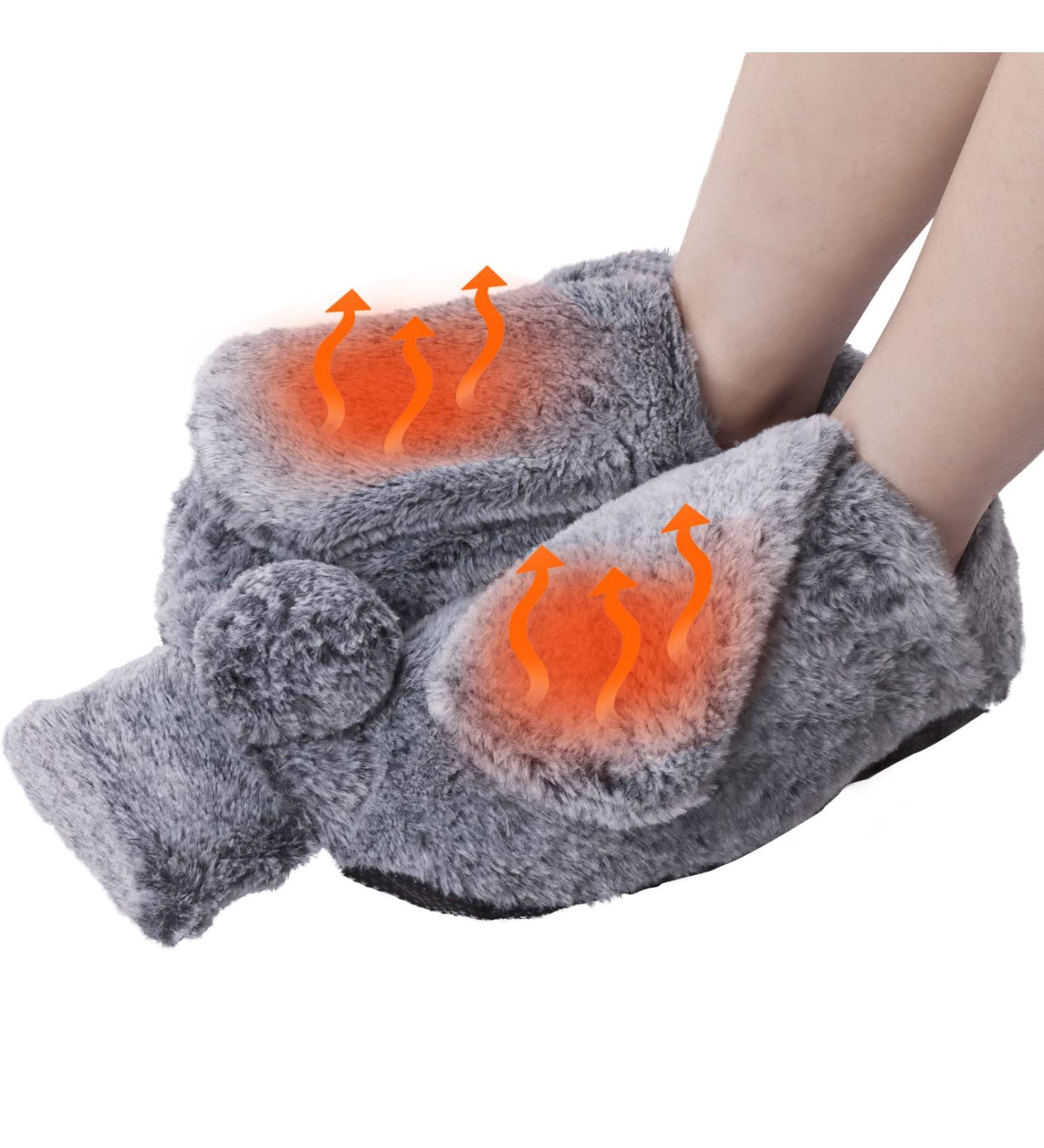 WARMTUYO Foot Warmer Hot Water Bottle 2L with Plush Cover - Pain Relief for Men and Women - Anti-Slip Sole - Grey - Buy Online on GoSupps.com