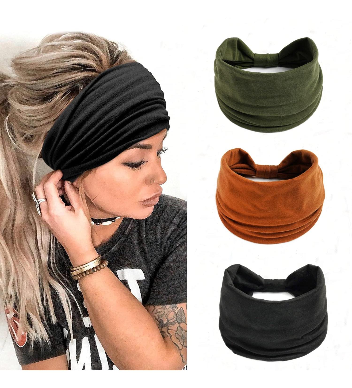 Shop Stylish Women's Wide Headbands - 3 Pack Solid Color Elastic Hair Bands for Sports & Yoga - Buy Online on GoSupps.com