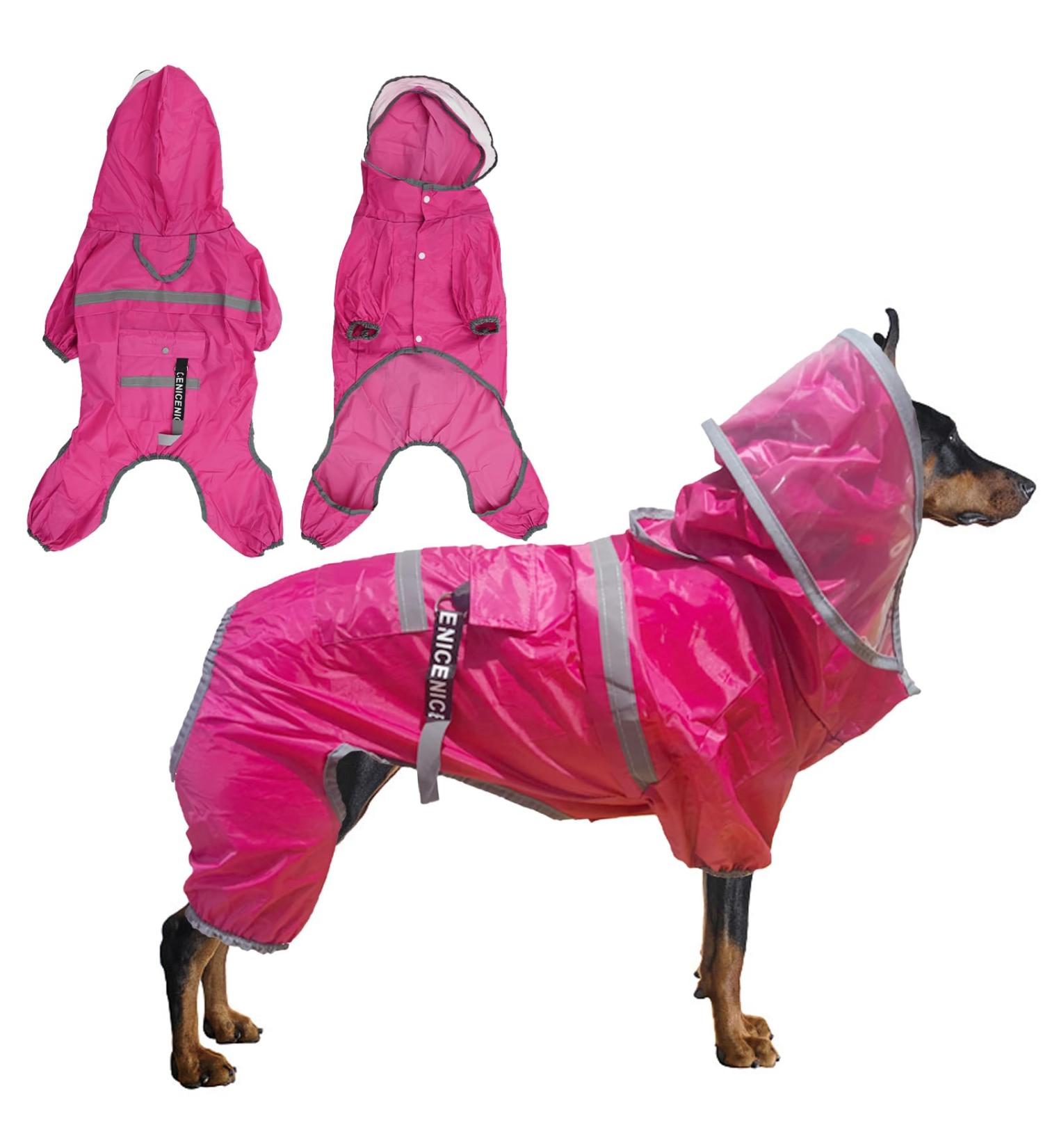 Waterproof Dog Raincoat Clear Hooded Dog Rain Jacket for Small Medium Dogs Adjustable Dog Rain Coat with Reflective Strap Lightweight Dog Poncho Pet Raincoat (XL Pink) XL Pink - Buy Online on GoSupps.com