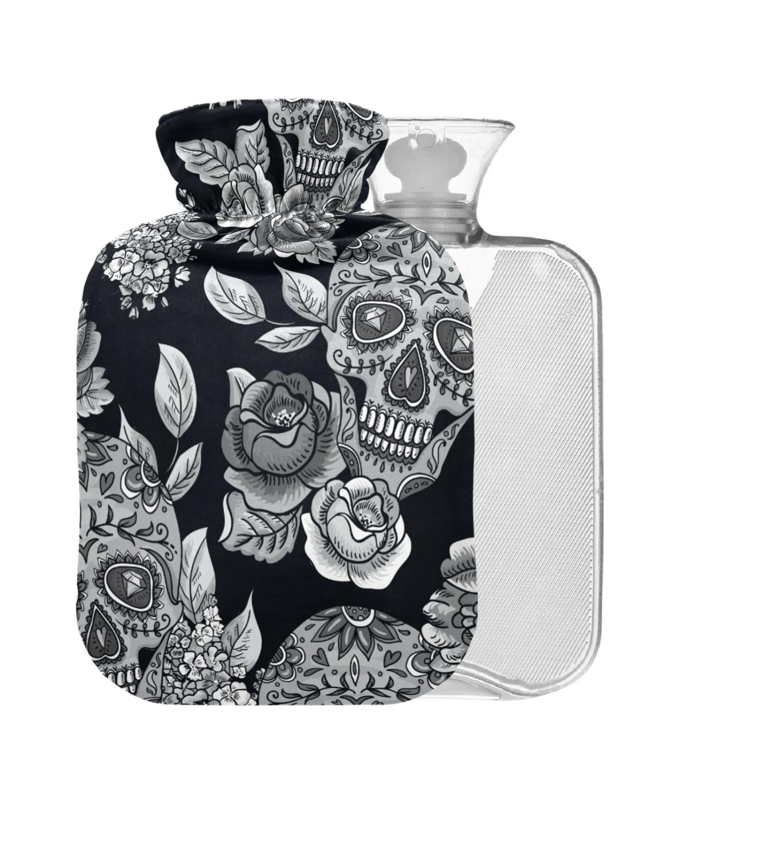Skull Flowers Hot Water Bottle with Cover - 1L BPA Free Small Hot Water Bag for Pain Relief & Cramps - Buy Online on GoSupps.com