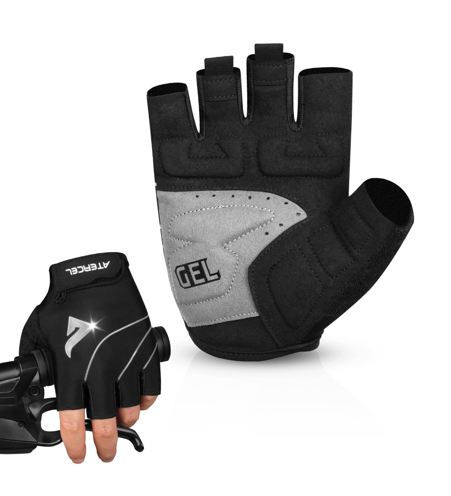 Atercel Bicycle Gloves for Men & Women - 5mm SBR Padding Shock-Damping MTB Gloves - Durable Comfortable Sports Gear - Black - Buy Online on GoSupps.com