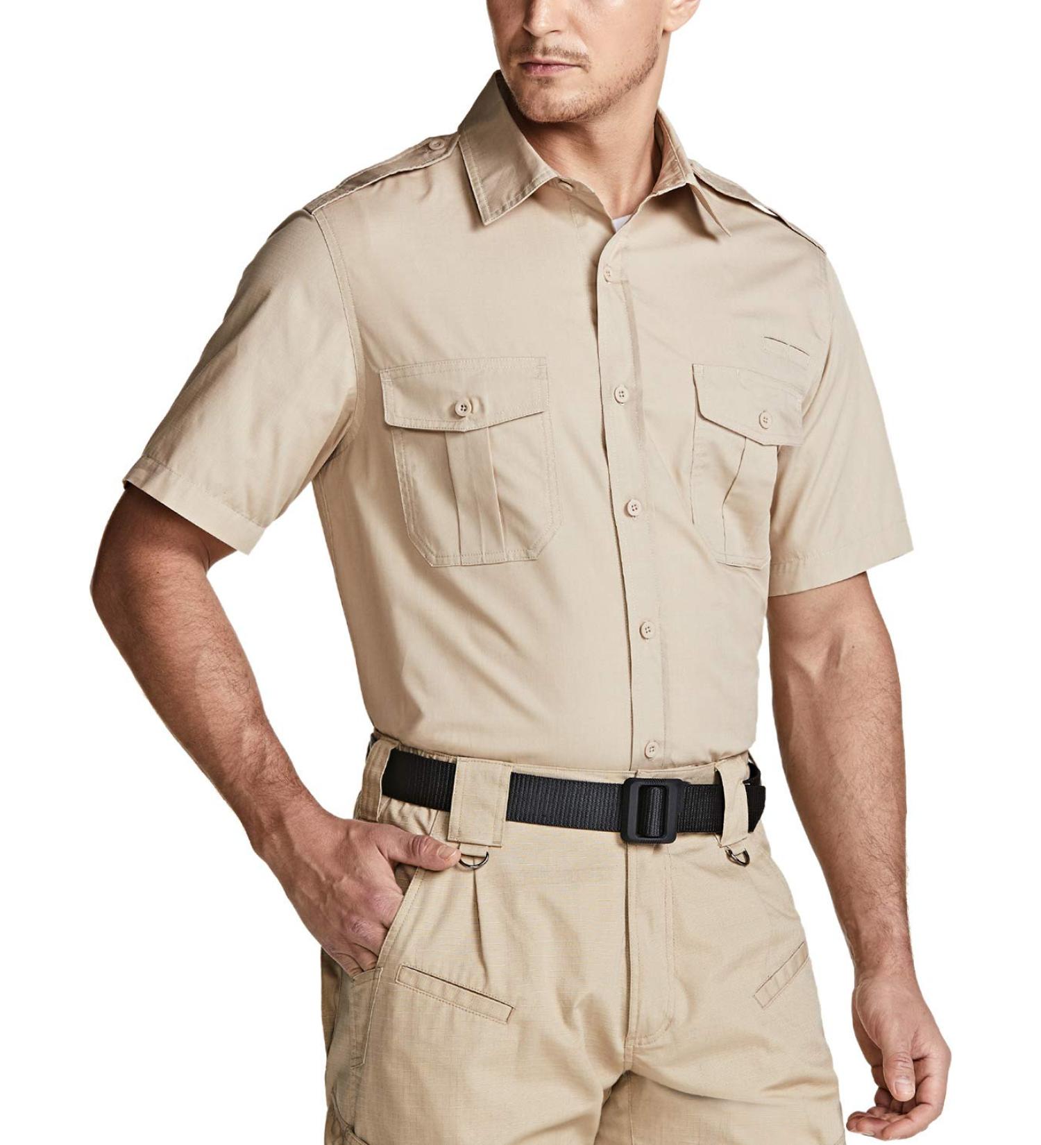 CQR Men's Short Sleeve Ripstop Tactical Work Shirt - Commander Khaki XL - Buy Online on GoSupps.com