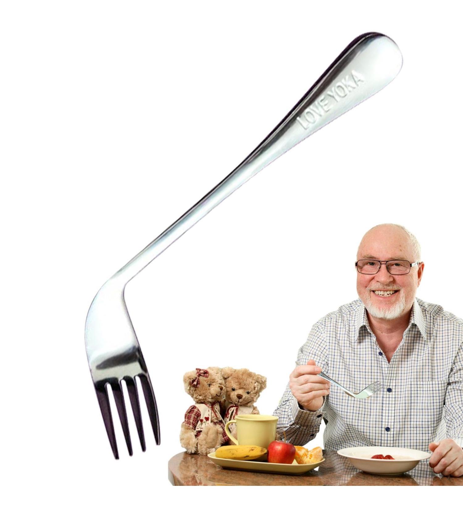 Elderly Elbow Fork Spoon | Angled Eating -Feeding Spoon Utensil | Elder Feeding Utensil for Convenient and Comfortable Dining for Disabled Adults and Seniors Fanelod Right Hand - Fork - Buy Online on GoSupps.com