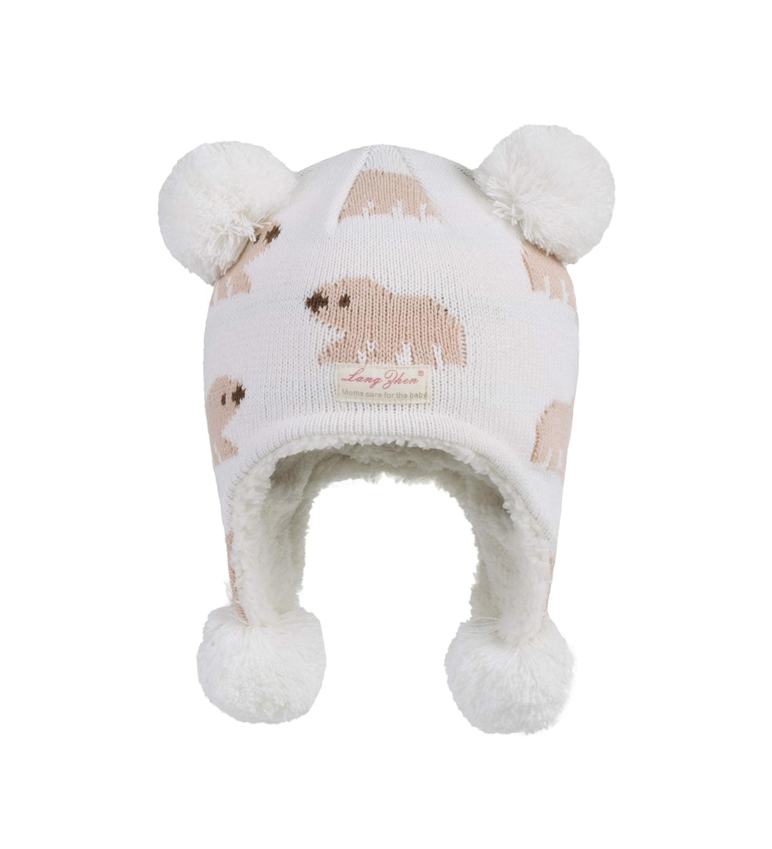 Winter Hat Earflap Knit Warm Cap with Fleece Lining for Toddlers 1-2 Years - Polar Bear-white - Buy Online on GoSupps.com