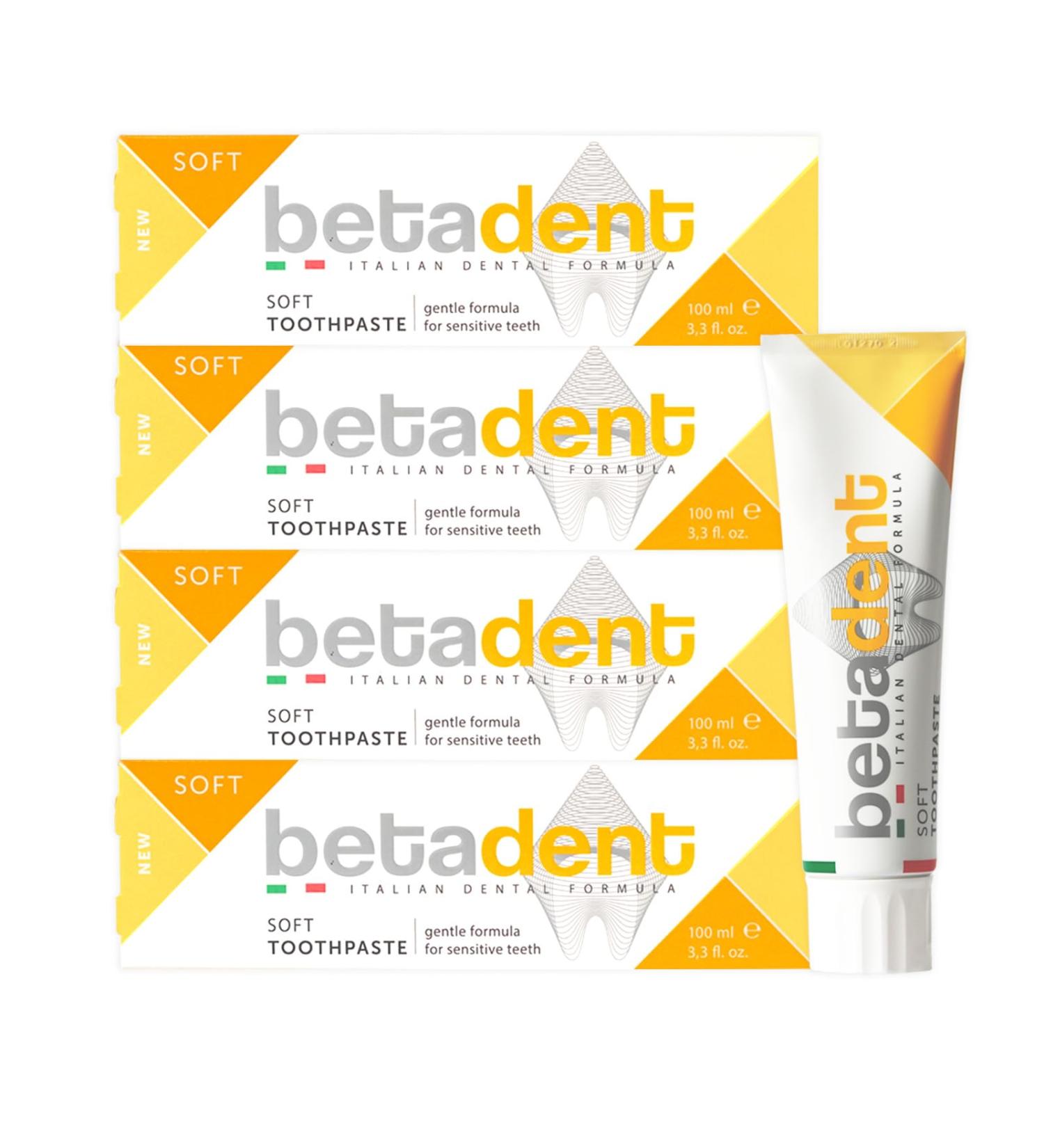 Betadent Set for Sensitive Teeth - 4 Soft Teeth Aloe Vera & Tea Tree Oil - Fights Gum Infections - 4 x 100ml - Buy Online on GoSupps.com