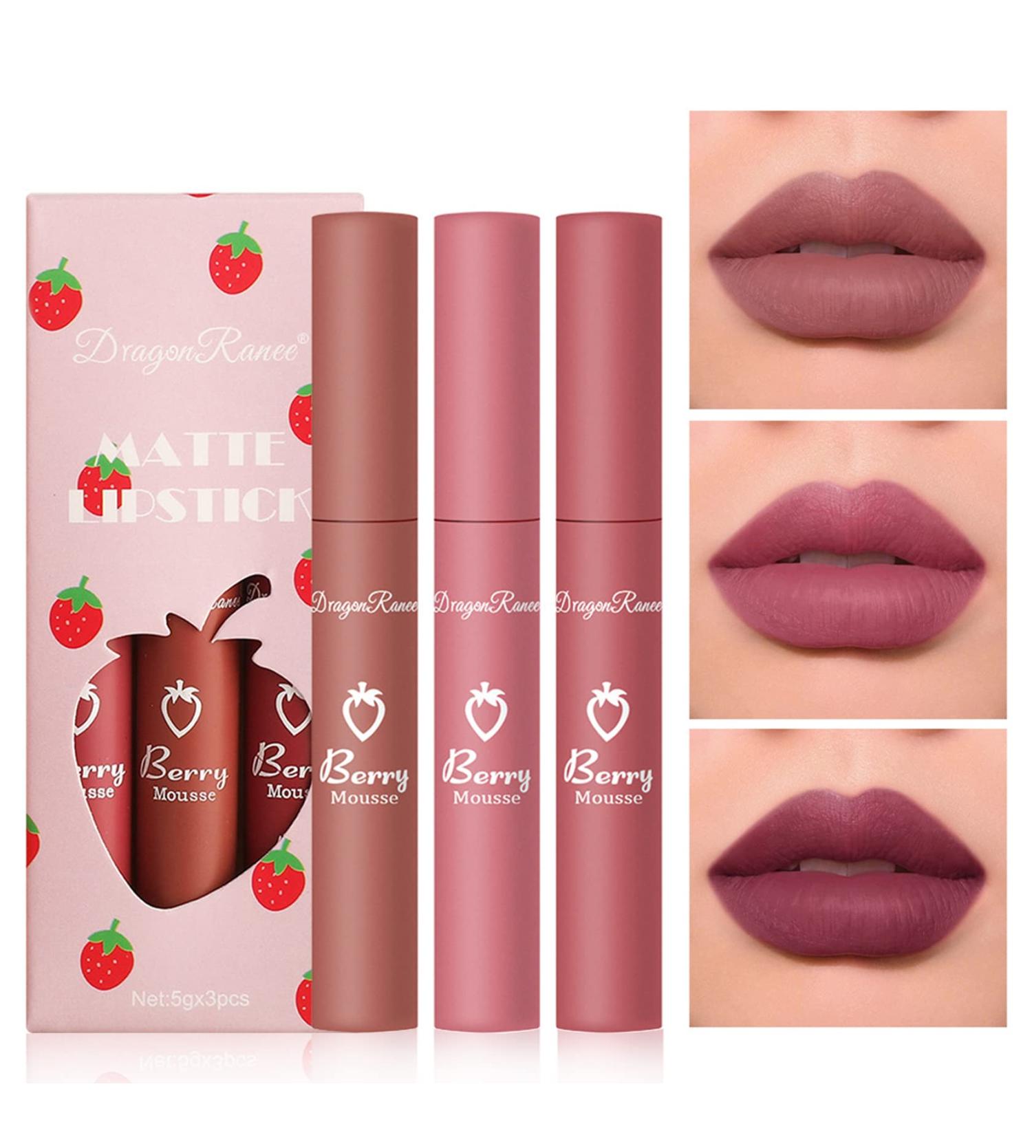 IONSGAKO Matte Nude Lipstick Set - Long Lasting, Waterproof Lip Stain for Women & Girls - 3PCS Velvet Nude Lip Gloss - Non-Drying & Non-Fading Formula - Buy Online on GoSupps.com