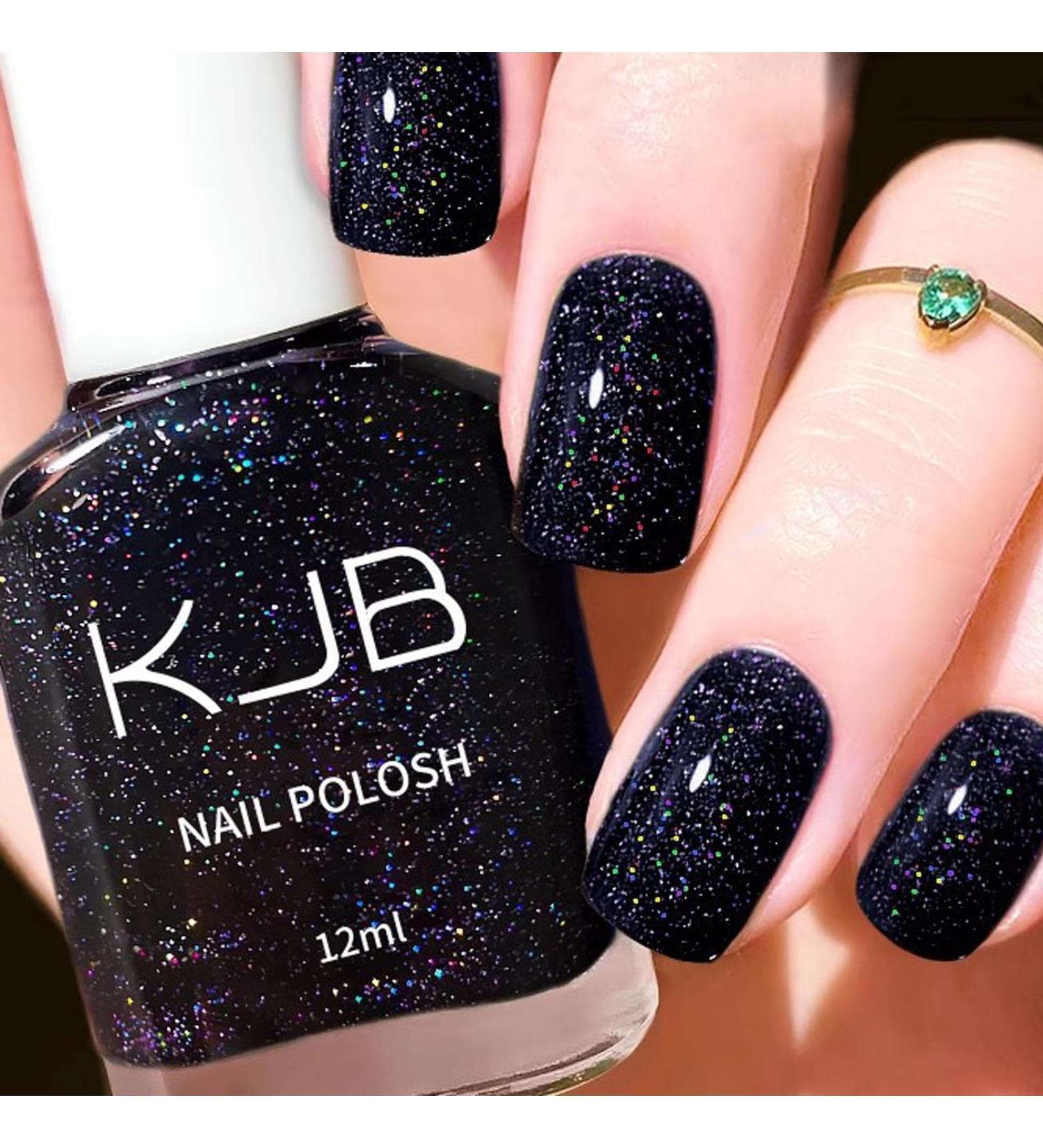 Glitter Black Nail Polish - 12ml Glossy Nail Varnish Quick Dry - Glitter Sparkle Shiny Nail Polish - Healthy Oil Based Black Nail Varnish - Natural Nail Polish for Diy Nail Art Manicure at Home - Buy Online on GoSupps.com