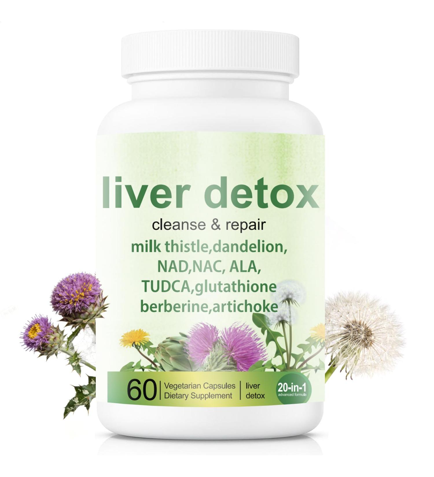 Liver Detox Capsules - 20-in-1 Herbal Formula with Milk Thistle Dandelion Turmeric & Artichoke Leaf for Liver Support and Digestive Balance - Non-GMO Gluten-Free (60 Count) - Buy Online on GoSupps.com