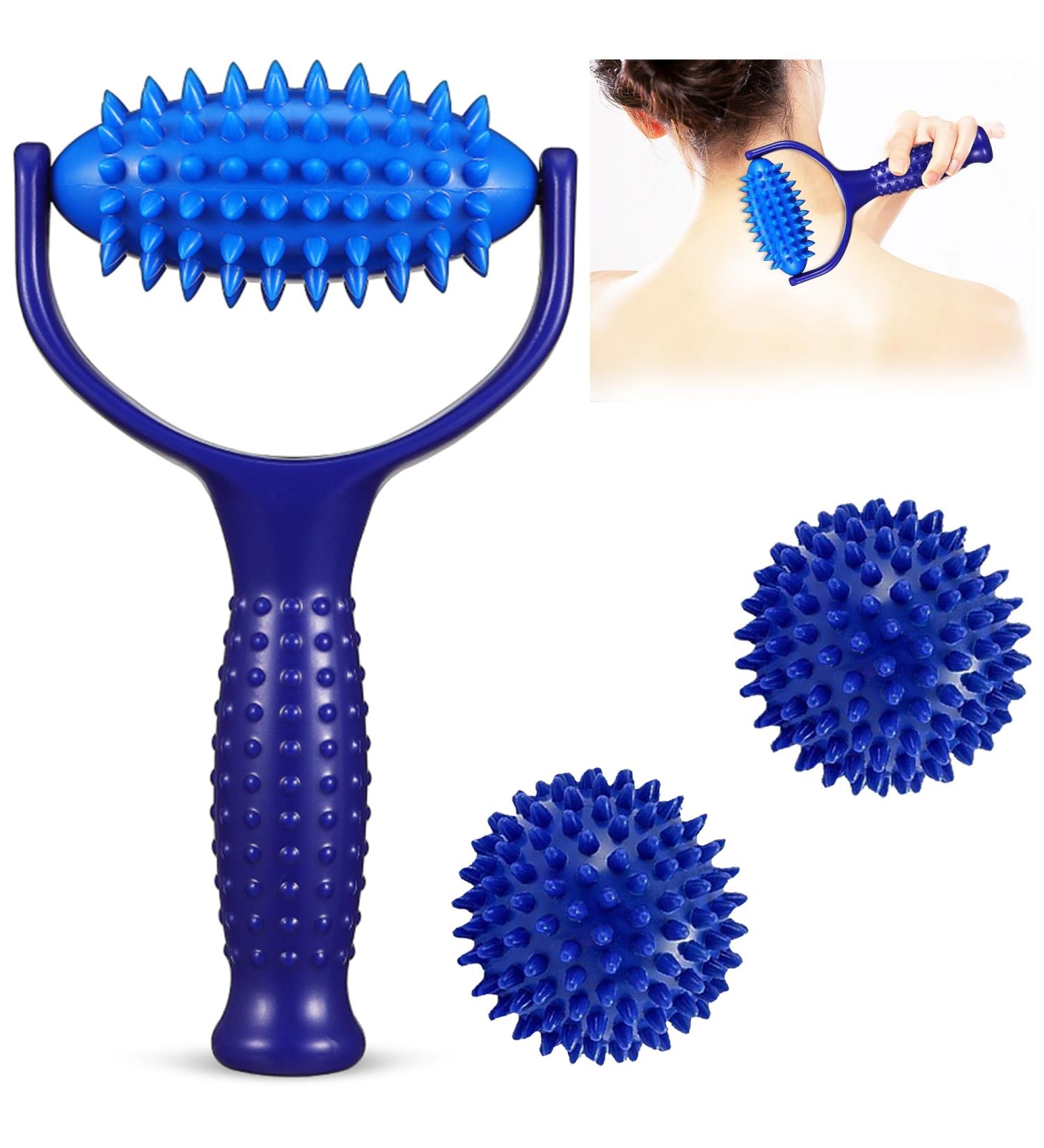 Premium 3-Piece Massage Ball Set | Fascia Roller Hedgehog Foot Massager & Handle Massage Roller for Deep Tissue Relief - Buy Online on GoSupps.com
