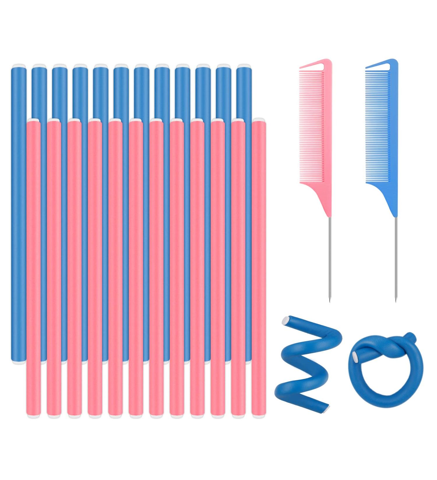 Opopark 20 Pcs Flexi Rods for Hair Flexible Hair Curler Foam Curling Heatless Magic Hair Curlers + 2 Pcs Hair Comb Heatless Hair Curling Rods for Sleeping Styling Hairdressing(Random Color) - Buy Online on GoSupps.com