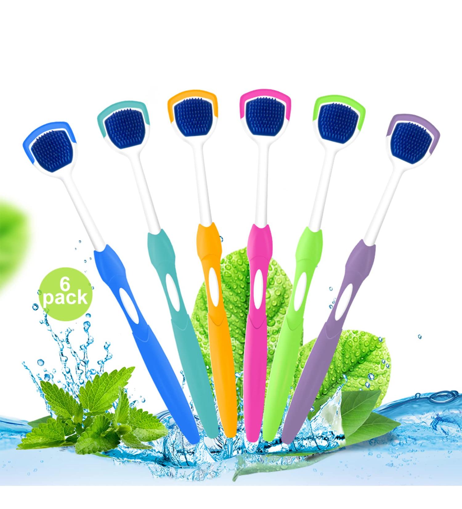 6 Pack Tongue Scraper for Adults - Fresh Breath Tongue Cleaner & Brush - Random Colors - Effective Oral Hygiene - Buy Online on GoSupps.com