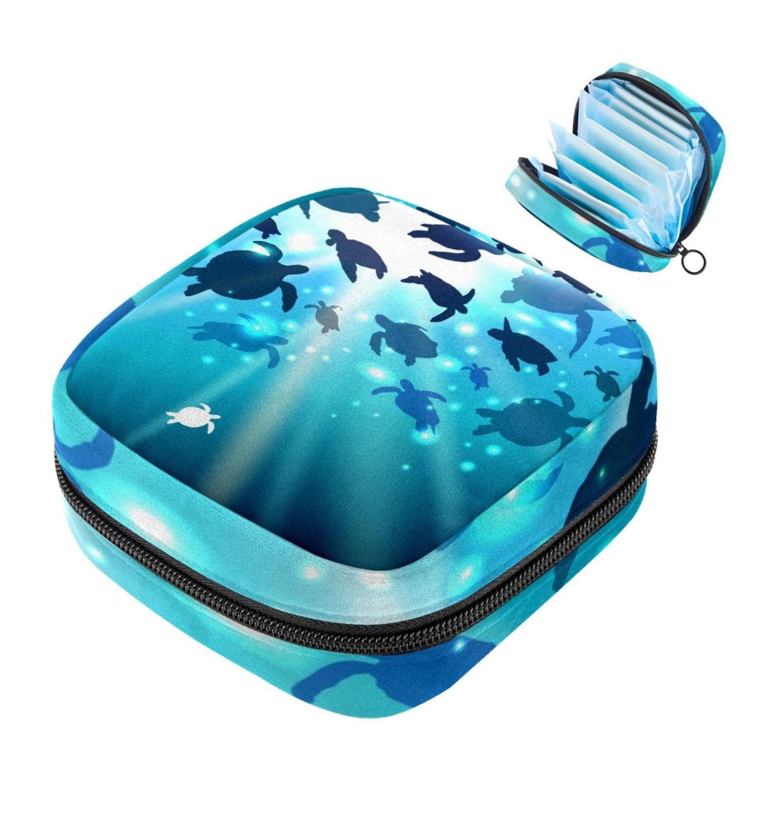Men's & Women's Zippered Menstruation Pad Bag - Stylish Tampon & Napkin Storage for Girls | Turtle Swimming Design - Buy Online on GoSupps.com