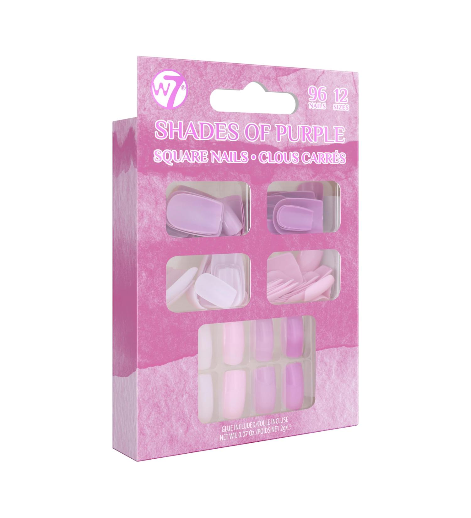 W7 96 Square Nails - Shades Of Purple