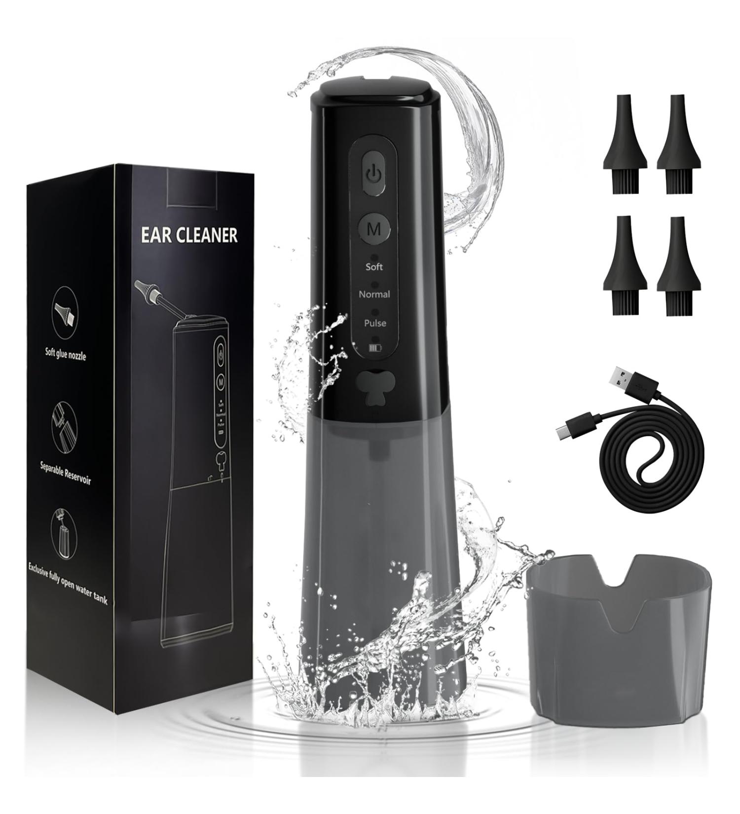 Water-Powered Ear Wax Removal Kit | Electric Irrigation Cleaner with 3 Pressure Modes & 4 Tips - Effective Ear Wax Remover (Black) for International Shipping - Buy Online on GoSupps.com