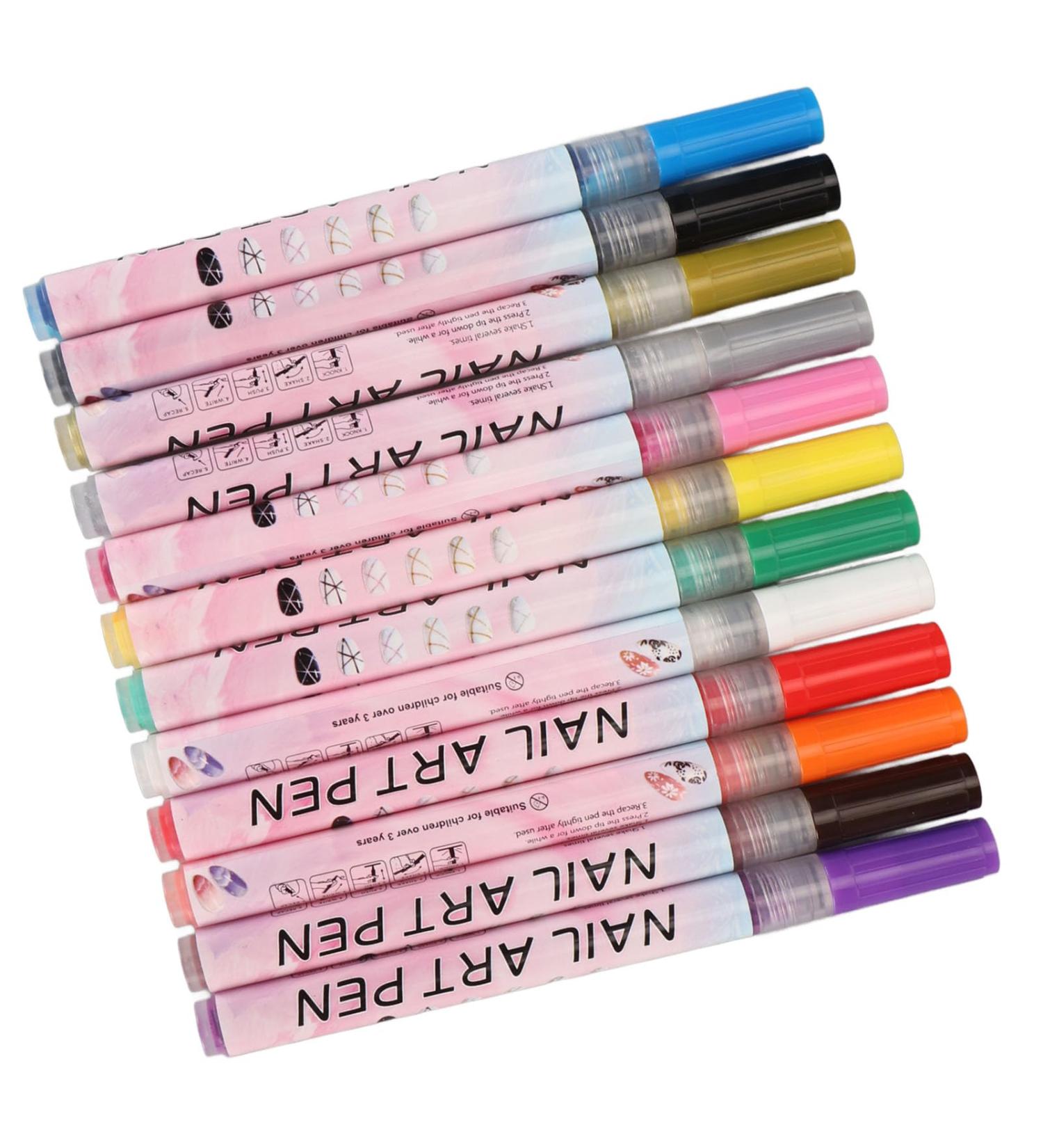 12 Pieces 3D Nail Polish Pens 0.5 mm Tip Bright Colours Easy to Use 3D Nail Art Pen Set for Party Family Salon - Buy Online on GoSupps.com