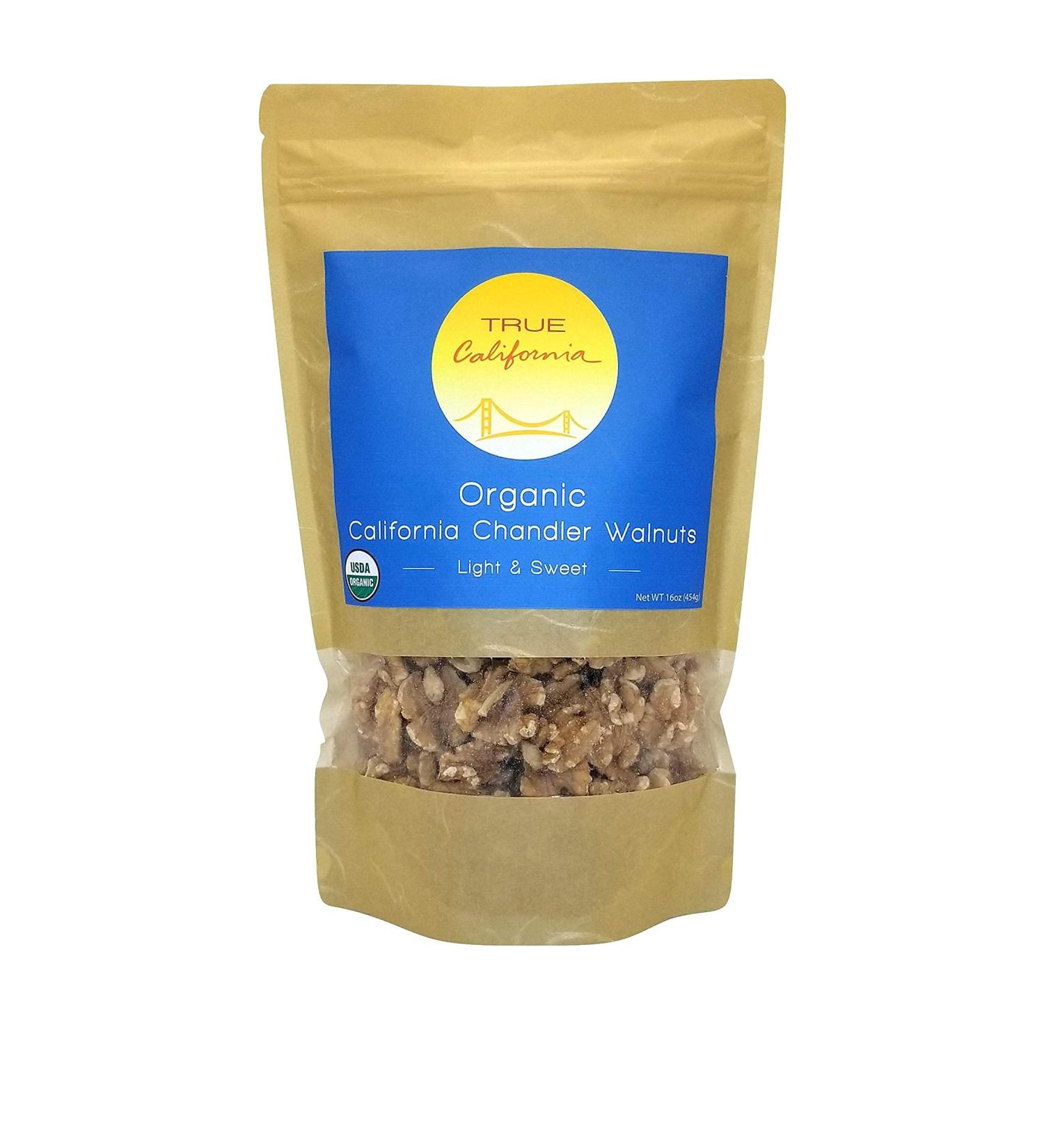 True California Organic Chandler Walnuts - 1 LB Raw Halves & Pieces - Vegan Gluten Free Snacks - Pantry Staples - 1 Pound Pack - Buy Online on GoSupps.com