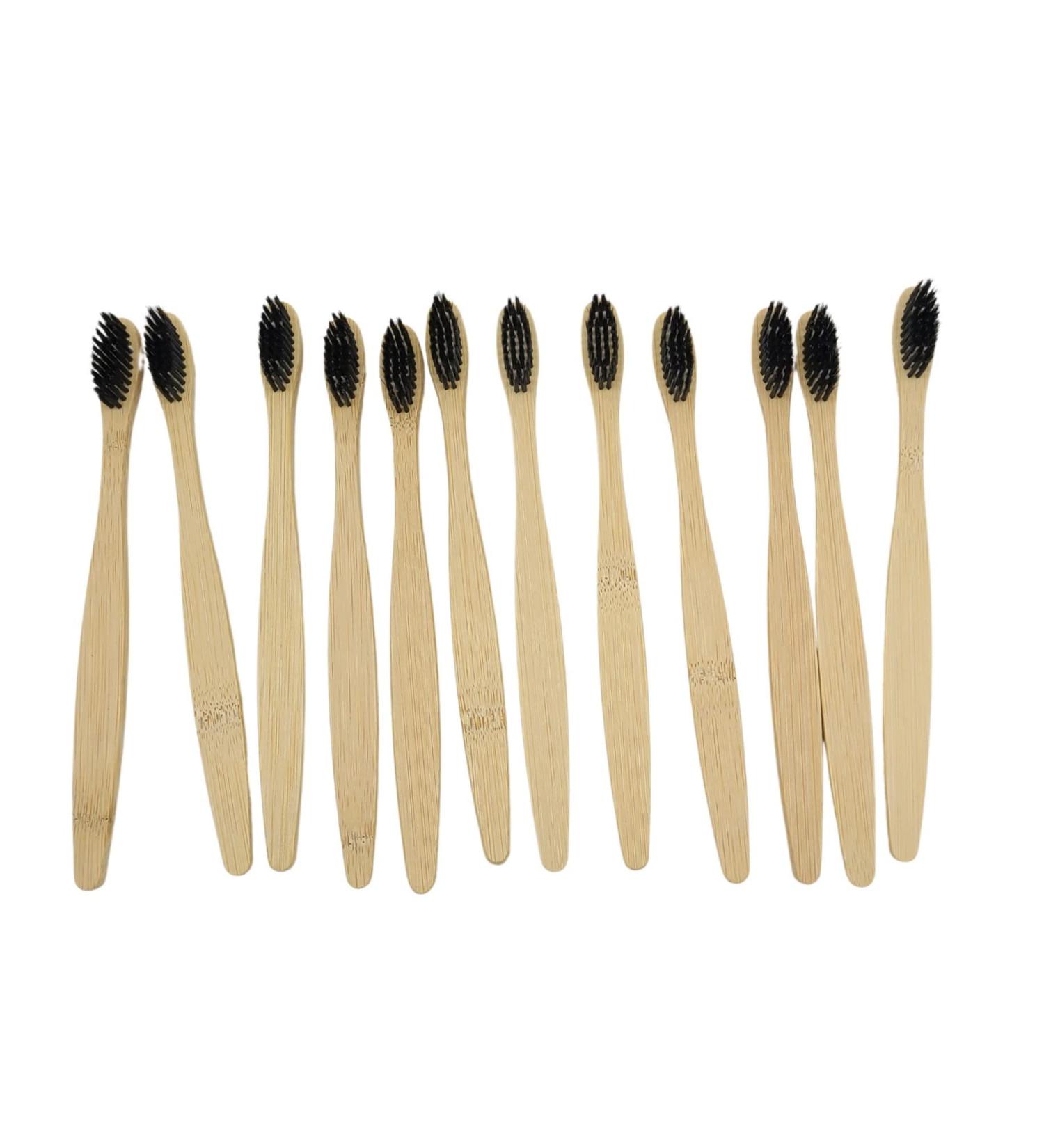Shop Eco-Friendly Bamboo Toothbrushes - Pack of 12 Natural Teeth Whitening Brushes with Charcoal Infused Bristles - Buy Online on GoSupps.com