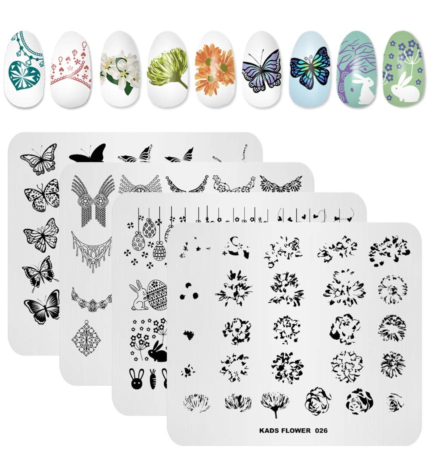 Kads Nail Art Stamping Template - Flower Pattern Stencil | 4pcs Manicure Supplies for Stunning Nail Art - Buy Online on GoSupps.com