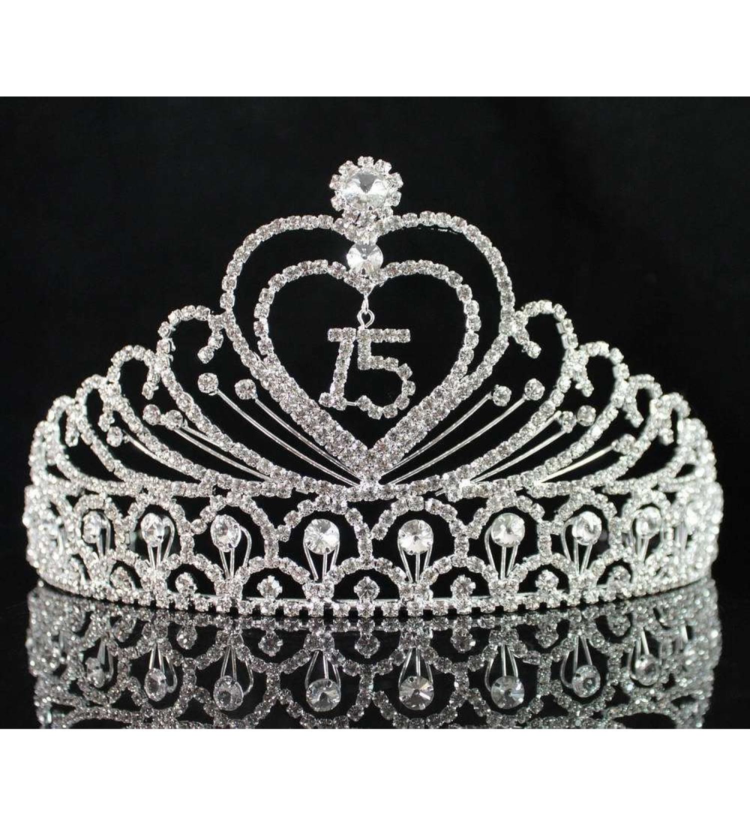 Janefashions Sweet 15 Quinceanera Tiara Crown - Clear White Austrian Rhinestone Princess Headpiece T1756 - Buy Online on GoSupps.com