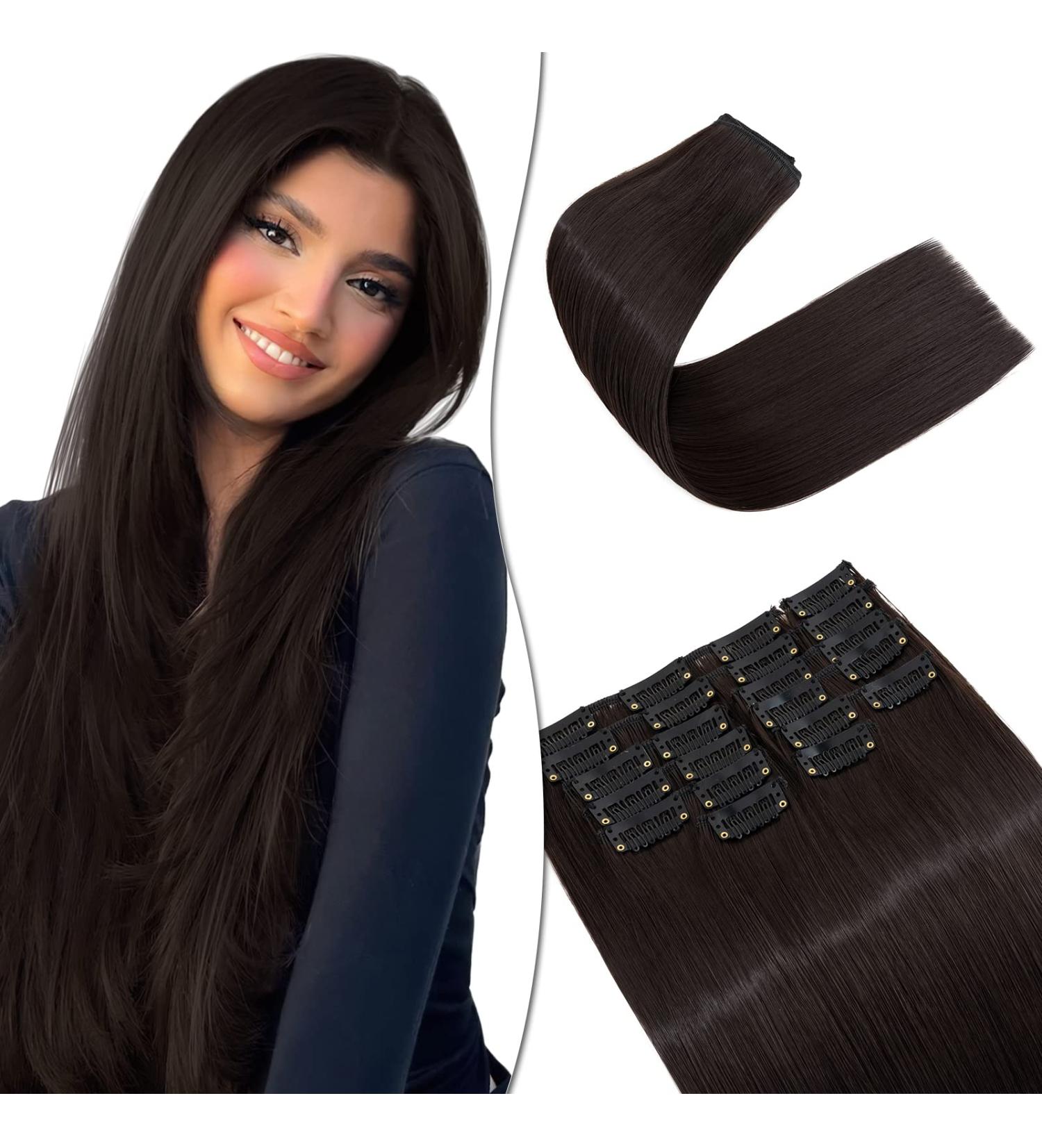 Buy SEGO 12 PCS Clip-In Hair Extensions - Real Hair 55 cm 180g Dark Brown - Smooth & Affordable Full Head Solutions - Buy Online on GoSupps.com
