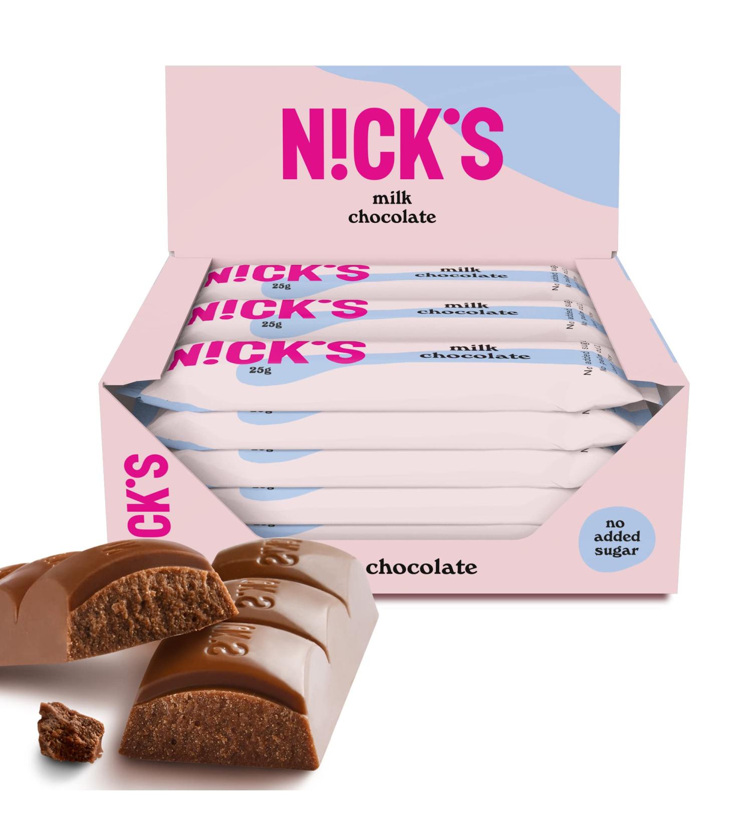 Nick's Milk Chocolate Keto Bar - Sugar-Free 112 Kcal Low Carb (15x25g) | Gluten-Free Snack - Buy Online on GoSupps.com