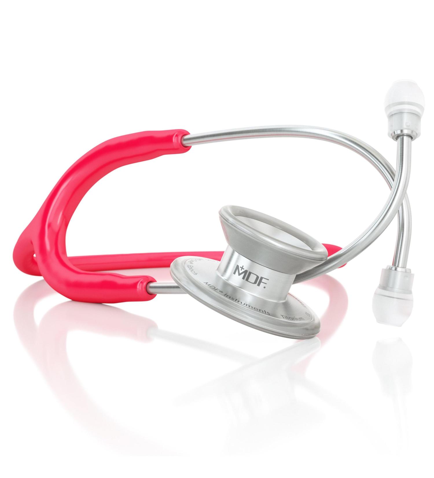 MDF Instruments MD One Epoch Lightweight Titanium Stethoscope Adult Raspberry Tube Silver Chestpiece-Headset MDF777T23