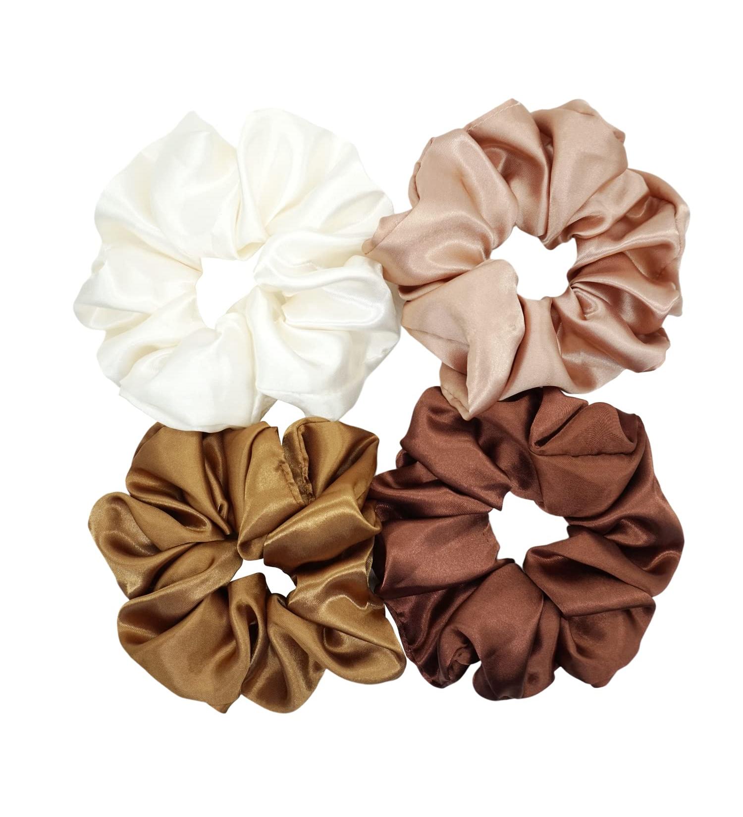 4-Piece Satin Silk Scrunchies Set | Big Hair Scrunchies for Ponytails | Gentle on Hair - Buy Online on GoSupps.com