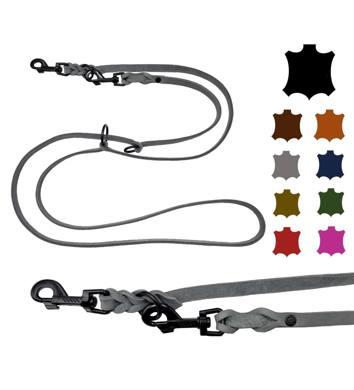 Adjustable Dog Liner for Small & Large Dogs - 2.40m Double Linen Leash with Black Hooks | Durable & Stylish Gray | Perfect for All Breeds - Buy Online on GoSupps.com