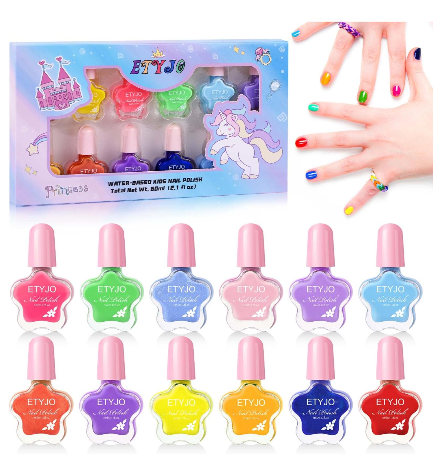 ETYJO Childrens Nail Varnish 12 Colors Quick Dry Non Toxic Nail Polish for Kids Peel-Off Water-Based Girls Nail Varnish Sets Kids Gift for Teenage Girls C-Rainbow - Buy Online on GoSupps.com