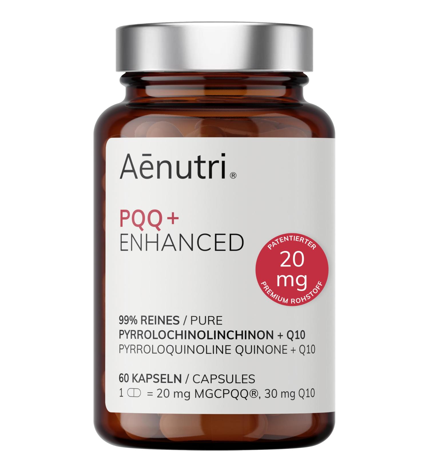 Aenutri PQQ Plus Enhanced | 60 Capsules | 20 mg of MGCPQQ Patented per Capsule | Optimised Formula with Coenzyme Q10 | Laboratory Te