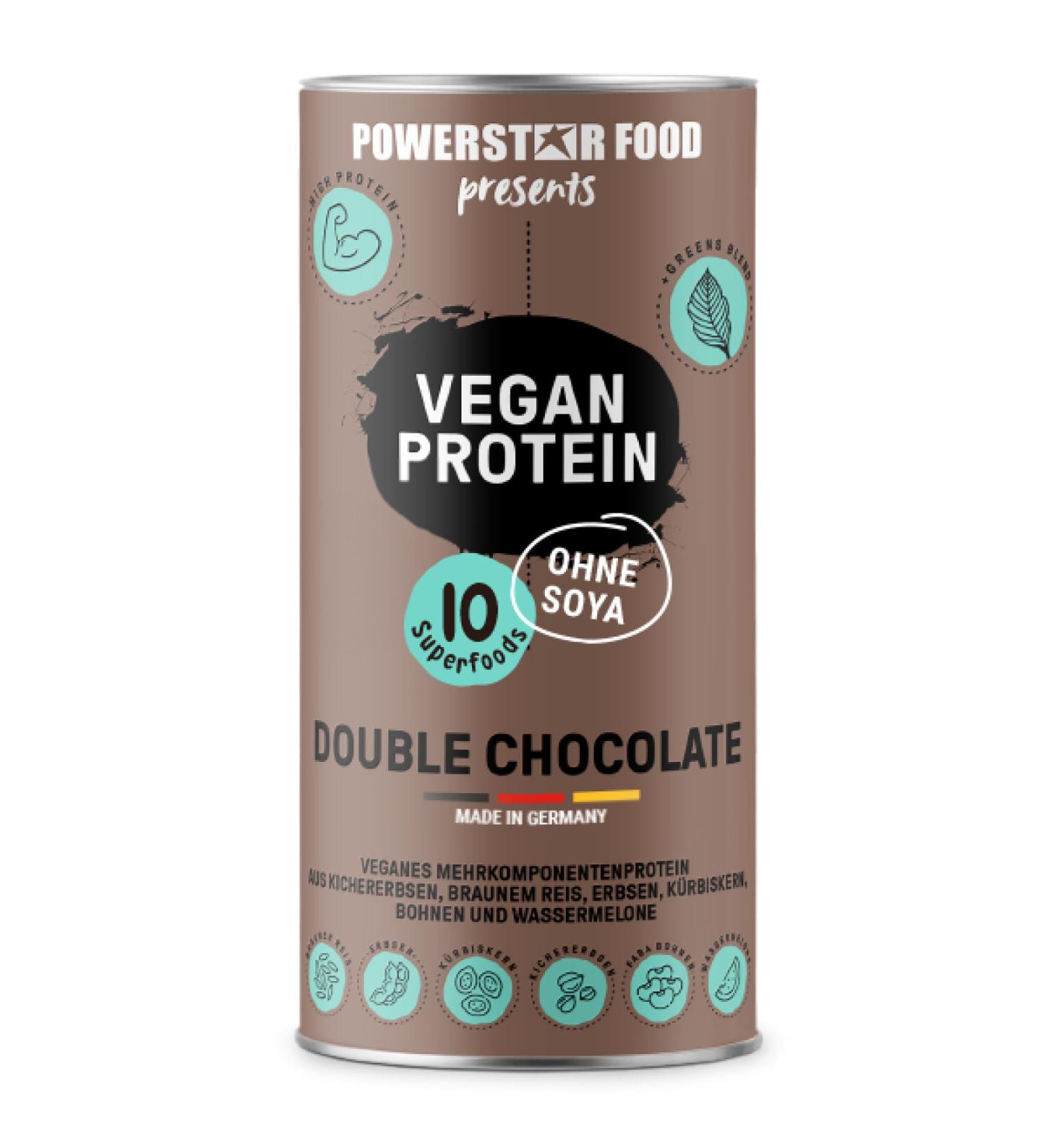 Powerstar Vegan Protein 500g - Soy-Free Multi-Component Powder with 10 Superfoods | German Quality | Ideal for Muscle Building | Double Chocolate Flavor - Buy Online on GoSupps.com