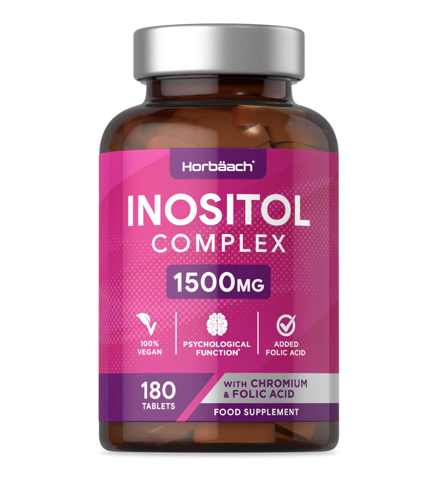 Inositol Tablets 1500mg | 180 Count | Vegan Inositol Supplement with Folic Acid & Chromium | No Artificial Preservatives | by Horbaach - Buy Online on GoSupps.com